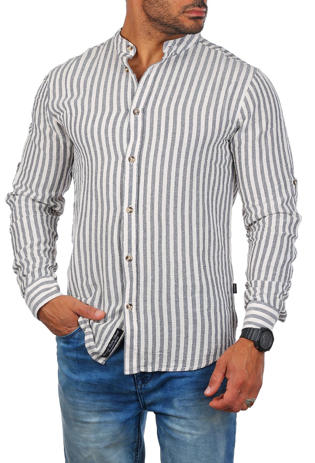 CARISMA Langarmhemd Herren Hemd trendig luftig grob gewebt retro Look 8607 günstig online kaufen