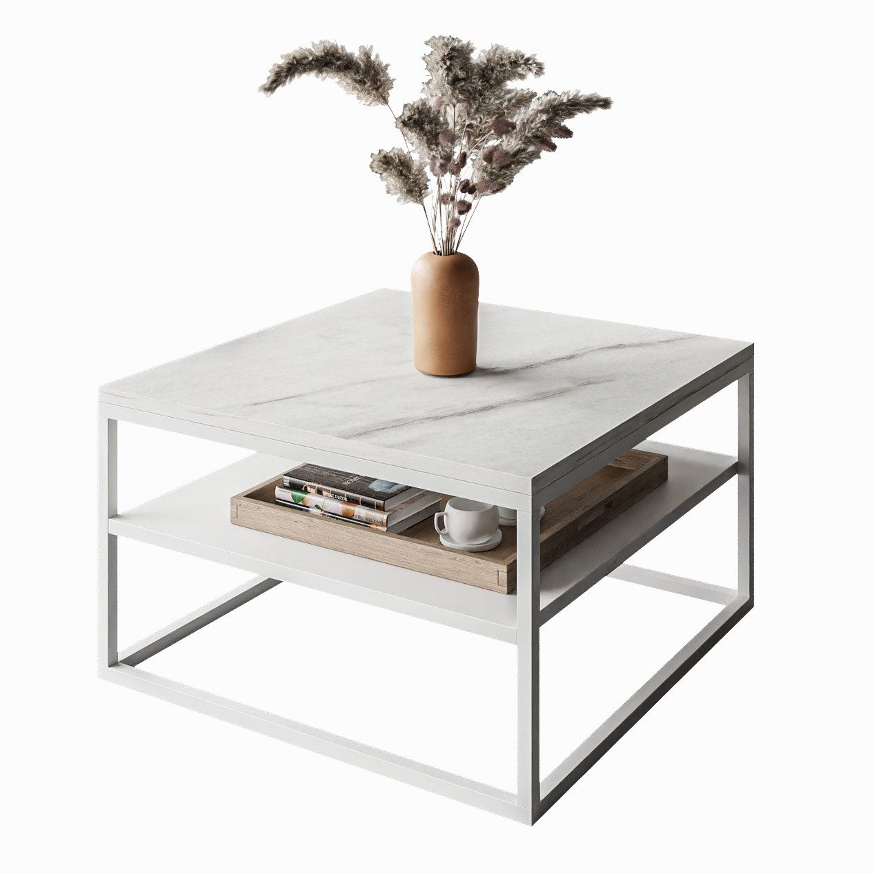 Lookway Couchtisch NOVA MARMOR mit Ablage (1x Tisch), 68,5x68,5x48 cm