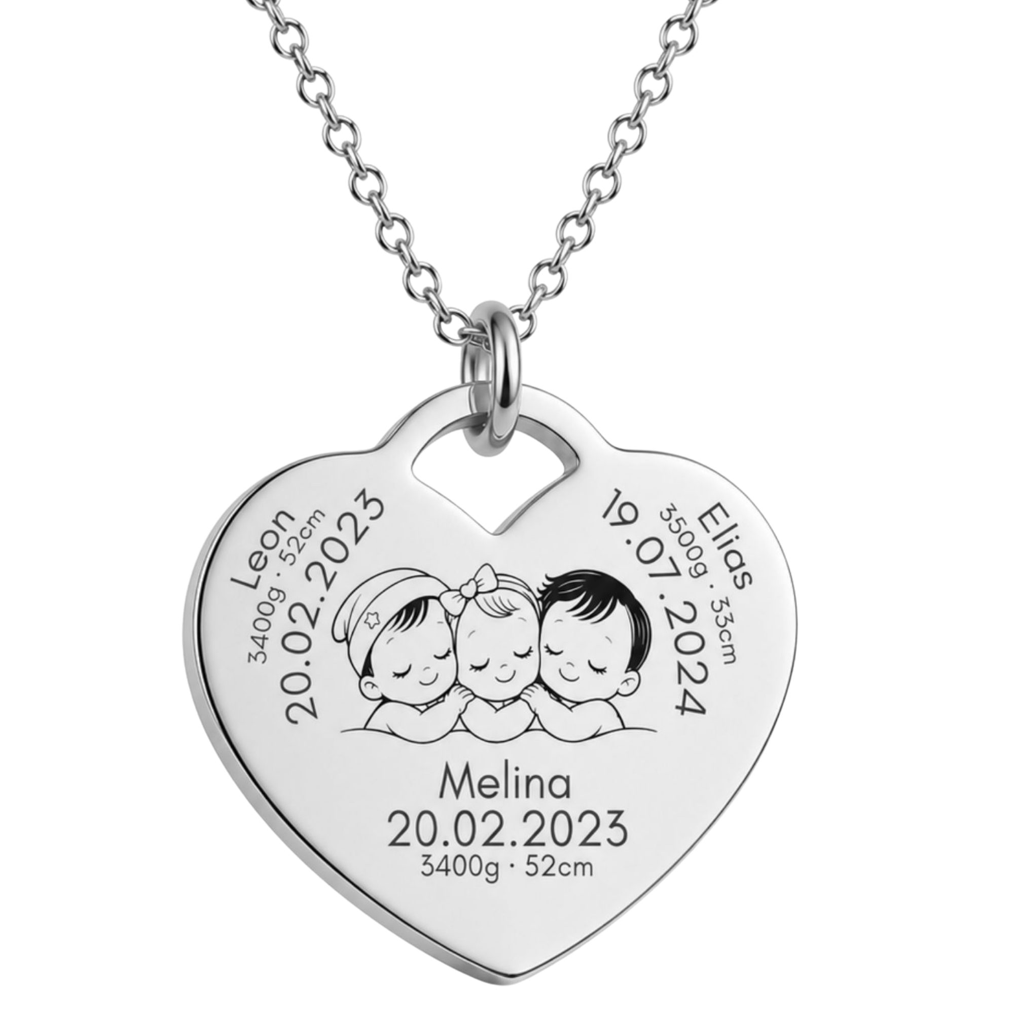 BS Schmuckdesign Kette mit Anhänger mit Gravur Personalisierte Halskette Geburtskette Herzkette Mutter-Kind (inkl. Gravur), personalisierbar inkl. Geschenkbox