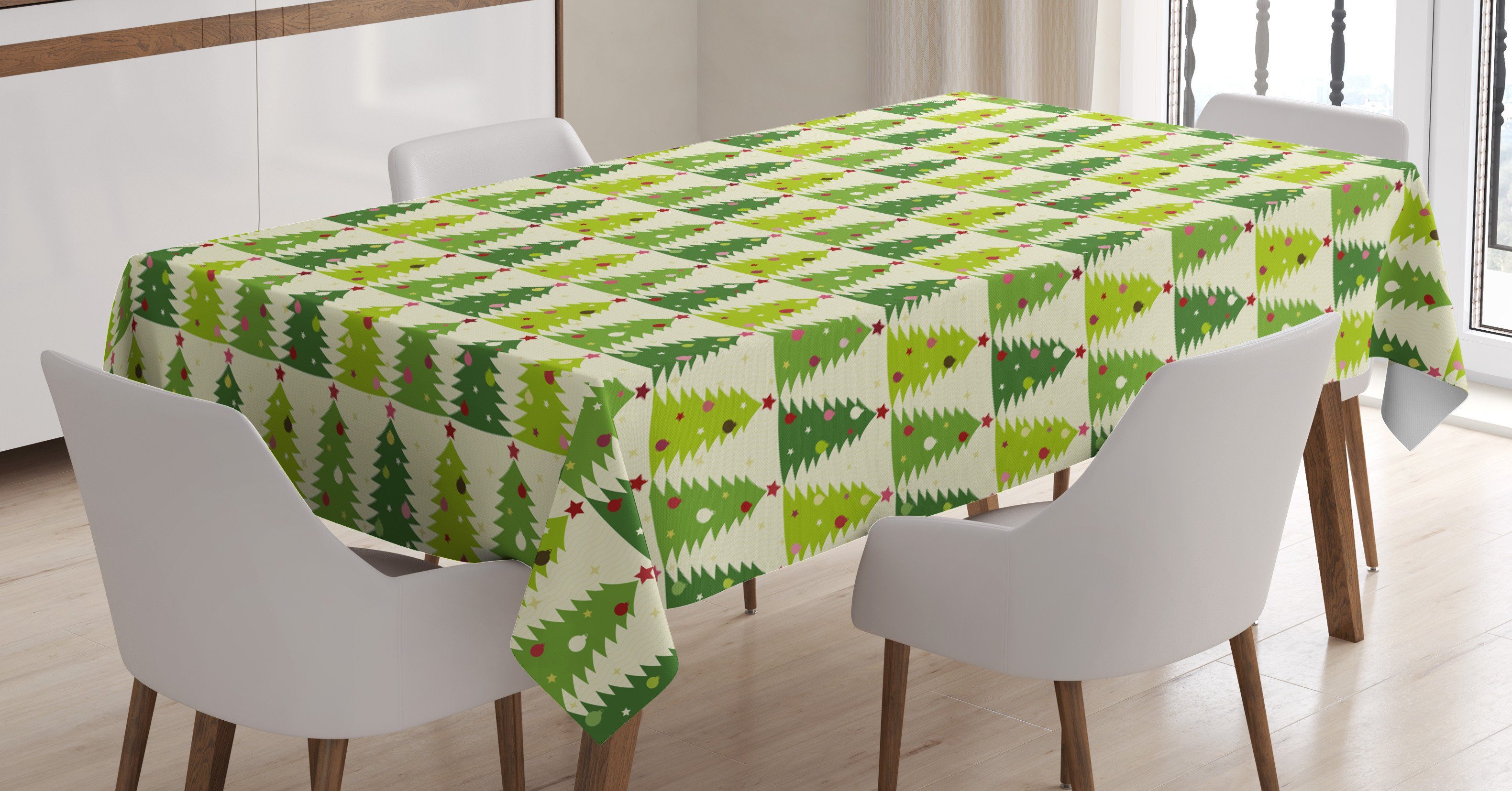 Abakuhaus Tischdecke Farbfest Waschbar Für den Außen Bereich geeignet Klare Farben, Weihnachtsbaum Verzierte Bäume | Tischdecken