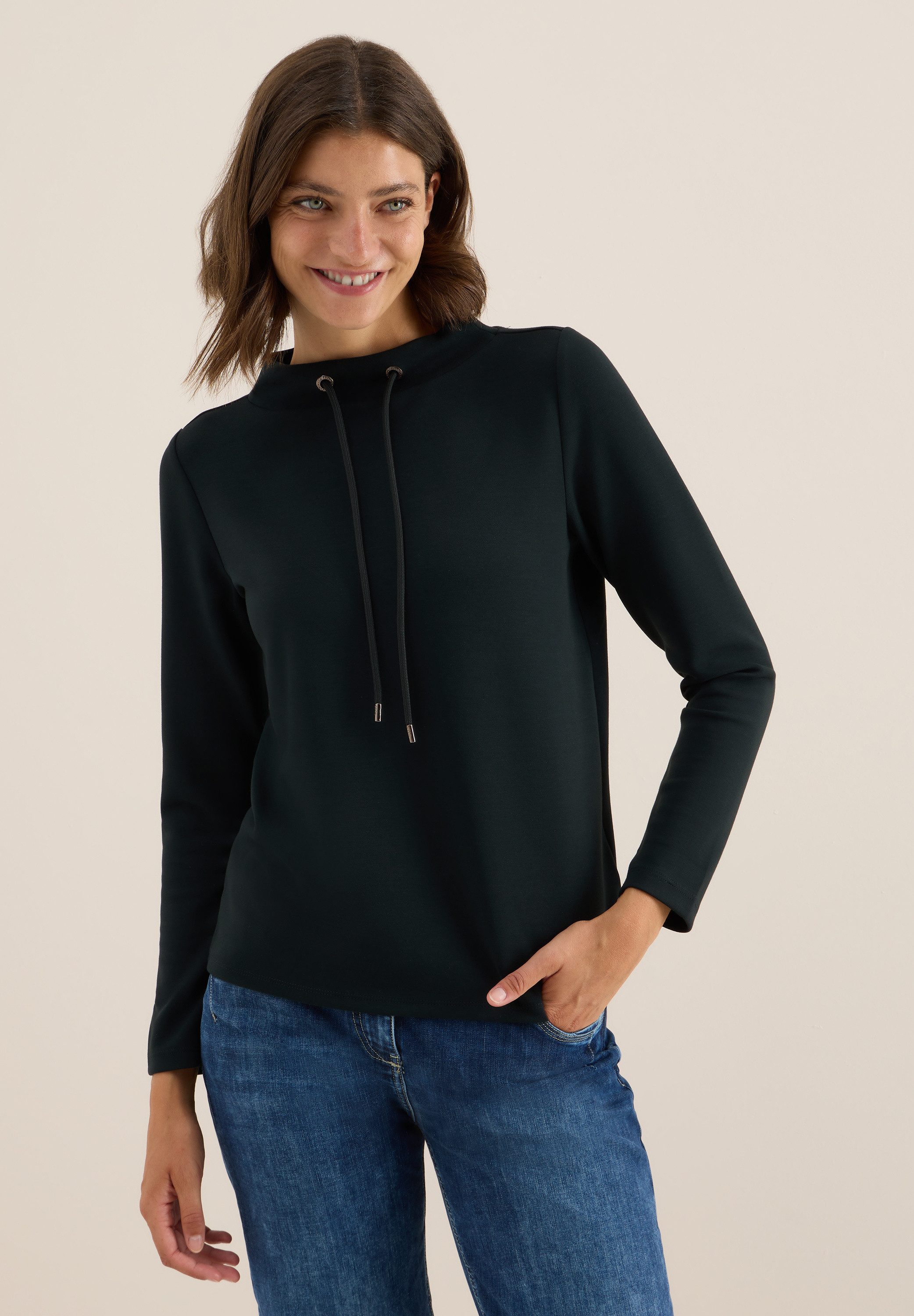 CECIL Langarmshirt mit Tunnelzugband am Kragen günstig online kaufen