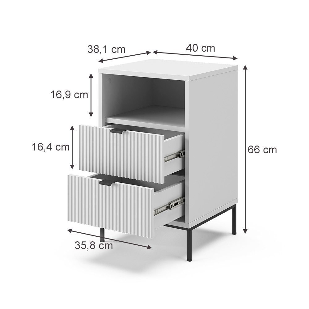 Vicco Nachtschrank Eliza, Weiß/Schwarz, 40 x 66 cm mit 2 Schubladen & 1 Fach (1-St)
