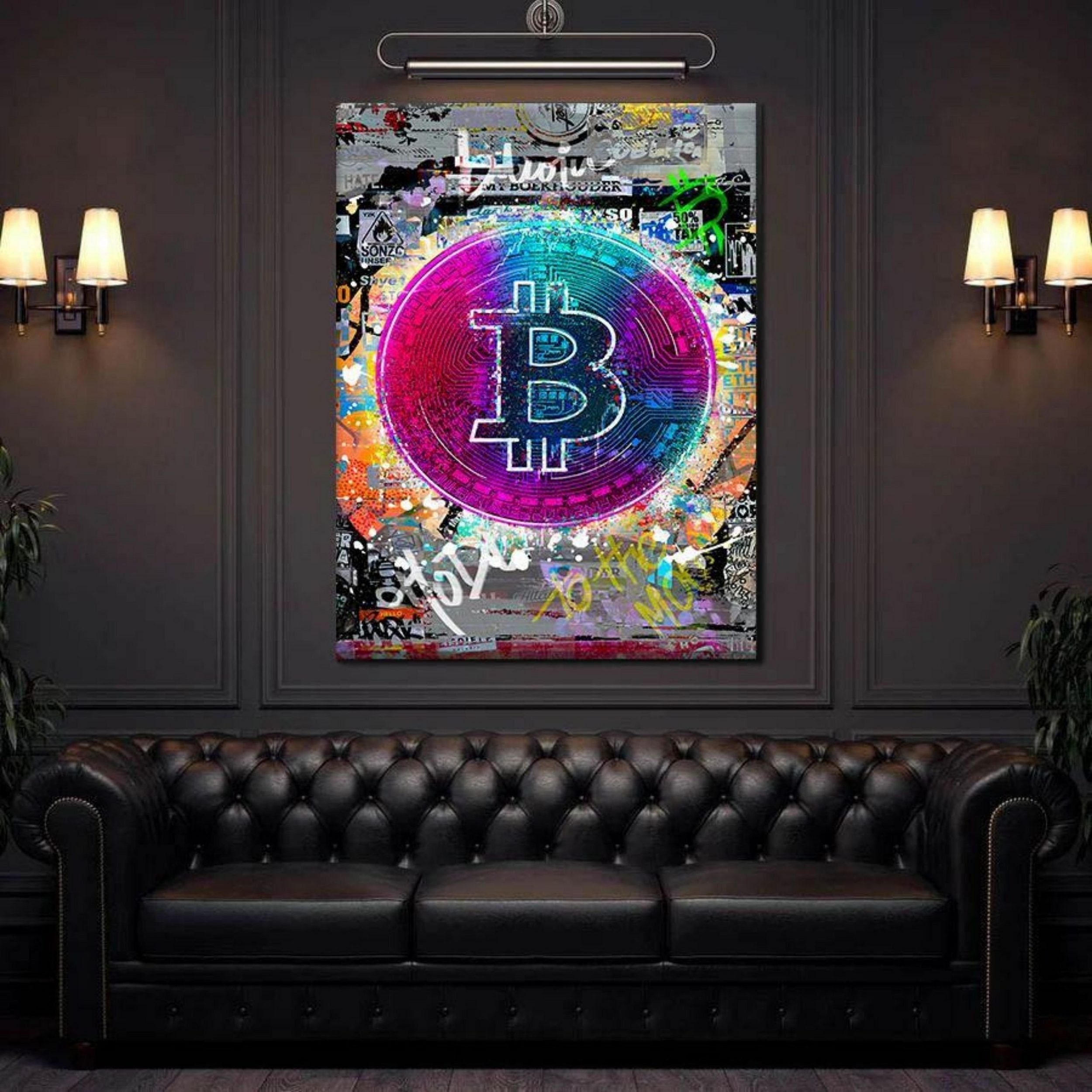 Hustling Sharks Leinwandbild Premium Kunstdruck Bitcoin", verfügbar "Colorful Leinwandbild unterschiedlichen Größen als XXL 7 in