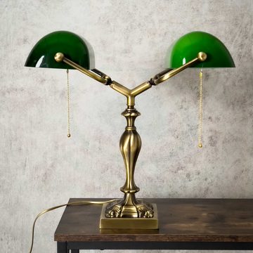 Licht-Erlebnisse Schreibtischlampe SANDRA, ohne Leuchtmittel, Tischleuchte 2-flammig in Bronze hell glänzend Grün E27 42,5 cm Glas