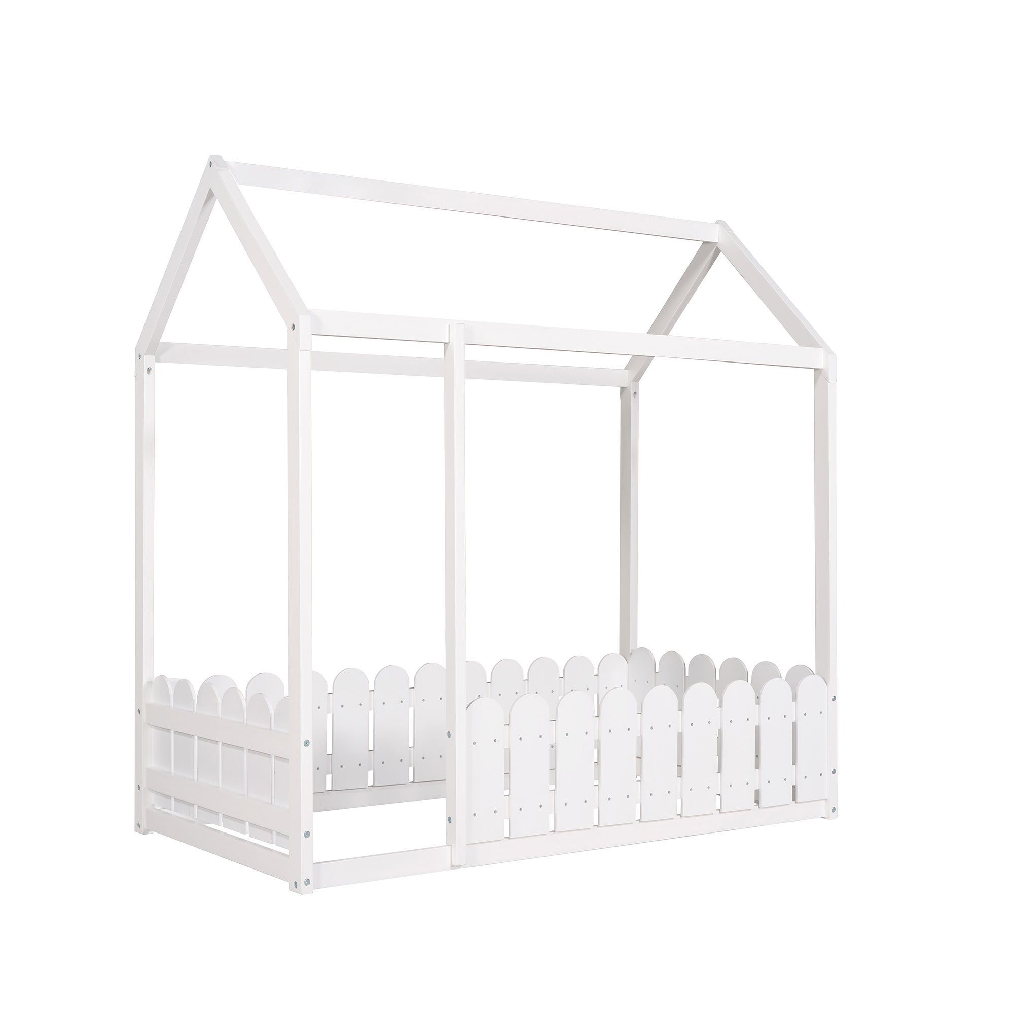 Kinderbett (Spielbett), 80x160 cm Hausbett für Kinder, Mädchen & Jungen, massivem Kiefernholz