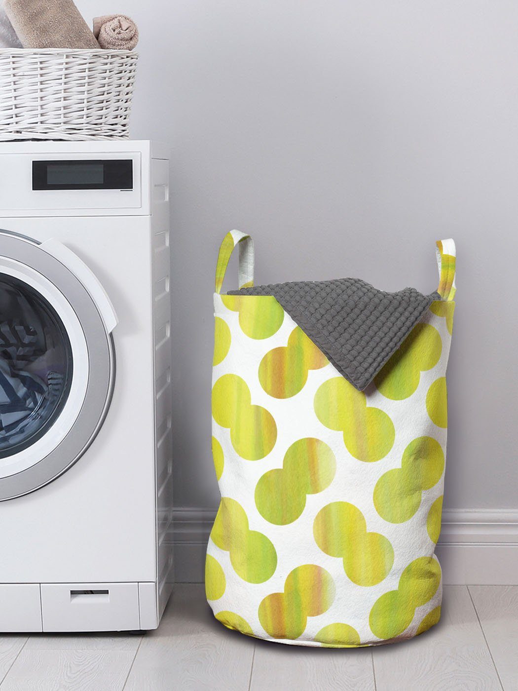 Kordelzugverschluss Aquarell-Punkte Grün Weiß für Wäschekorb und Abakuhaus mit Griffen Wäschesäckchen Waschsalons,