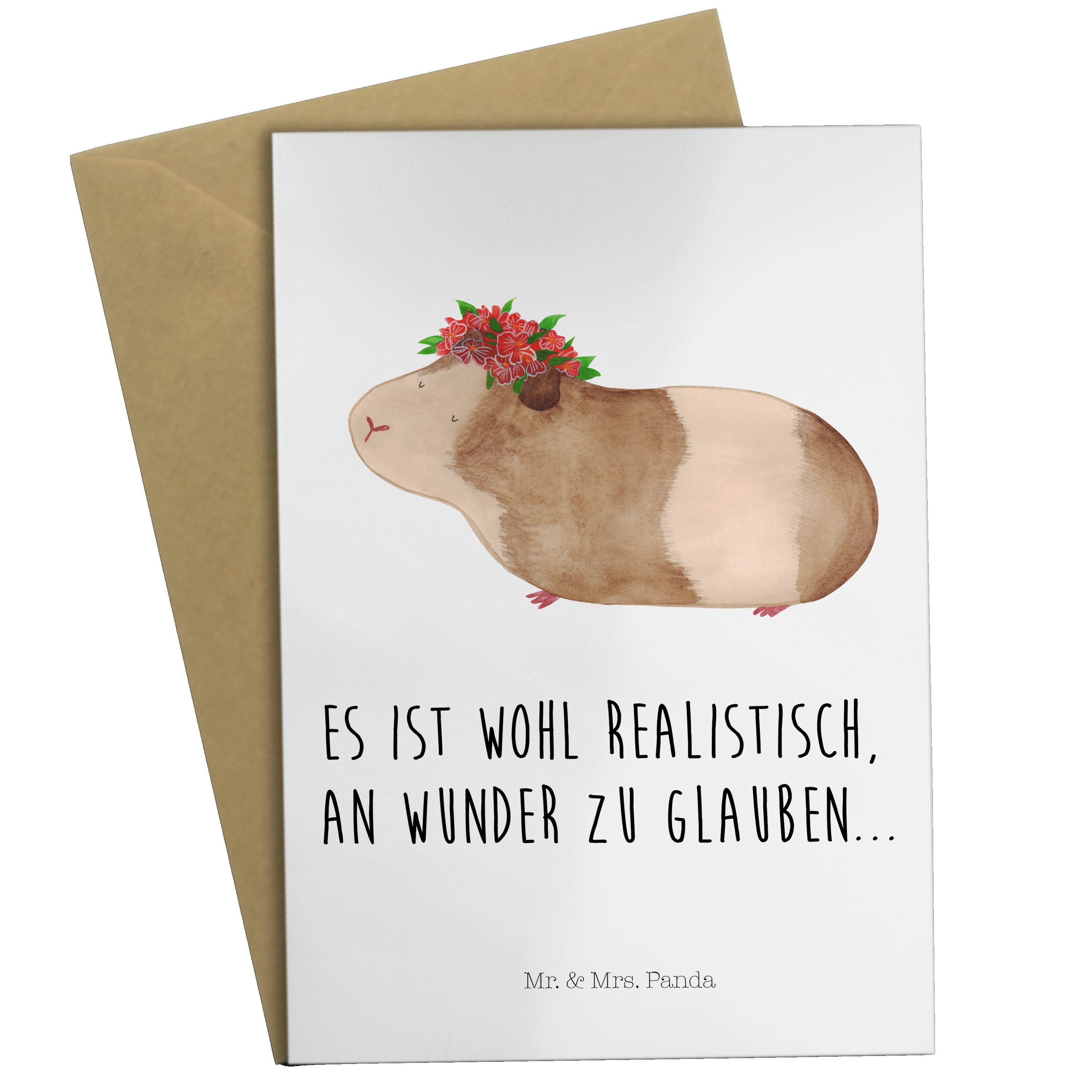 Mr. & Mrs. Panda Grußkarte Meerschweinchen weise - Weiß - Geschenk, Blumenkind, Klappkarte, Real | Grußkarten