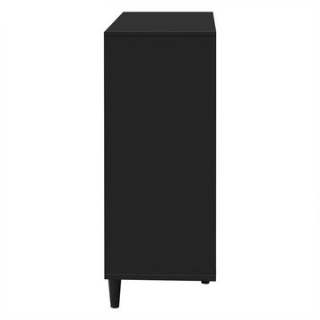 IDEASY Sideboard Weiß/schwarzes Spiegel-Sideboard, 147 x 40 x 102 cm, (hochwertige Dichtebretter und Massivholzfüße), Glasgriffe, 4 Schubladen, 2 Türen, geeignet für Wohn- und Esszimmer