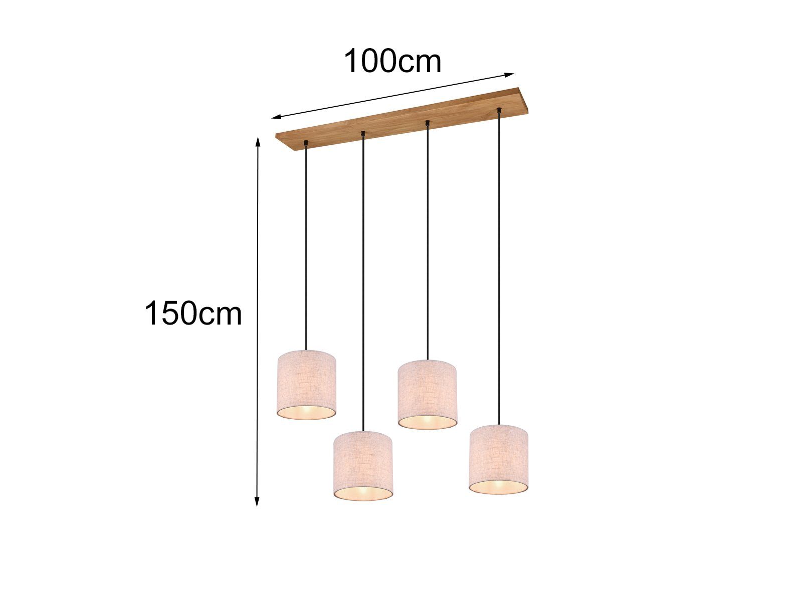 TRIO Leuchten LED Pendelleuchte, LED wechselbar, Warmweiß, Esstisch-lampen Holz-balken skandinavisch Lampenschirme Stoff, B 100cm