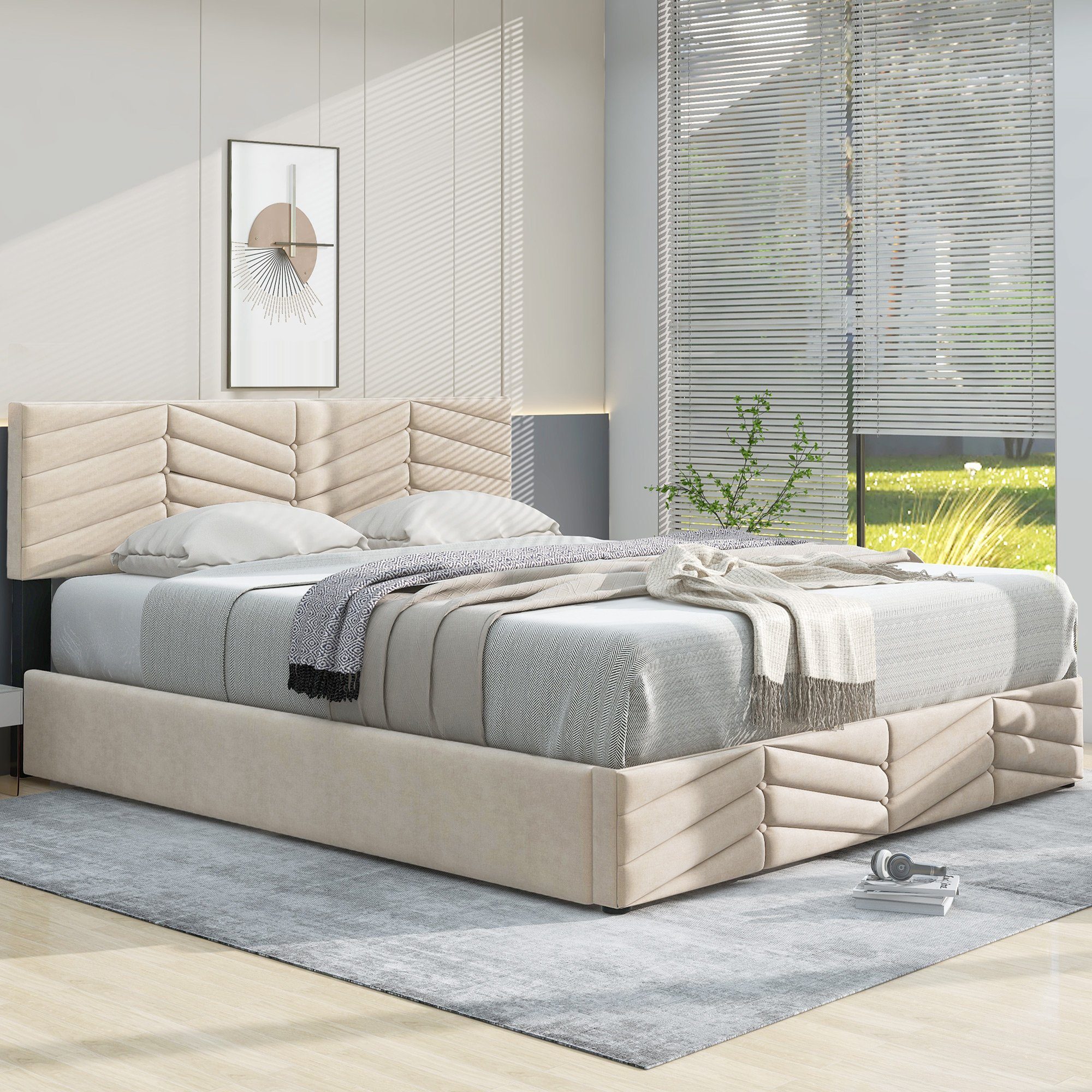 Flieks Polsterbett, Hydraulisches Doppelbett Funktionsbett 140x200cm günstig online kaufen