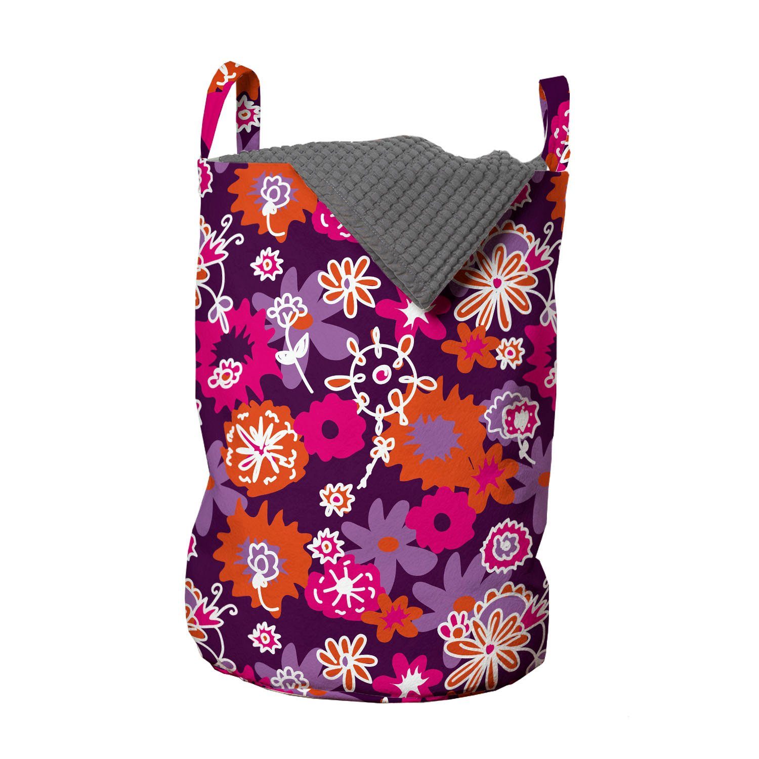 Abakuhaus Wäschesäckchen Wäschekorb mit Griffen Kordelzugverschluss für Waschsalons, Blumen Frühlings-Blumen-Retro-Stil