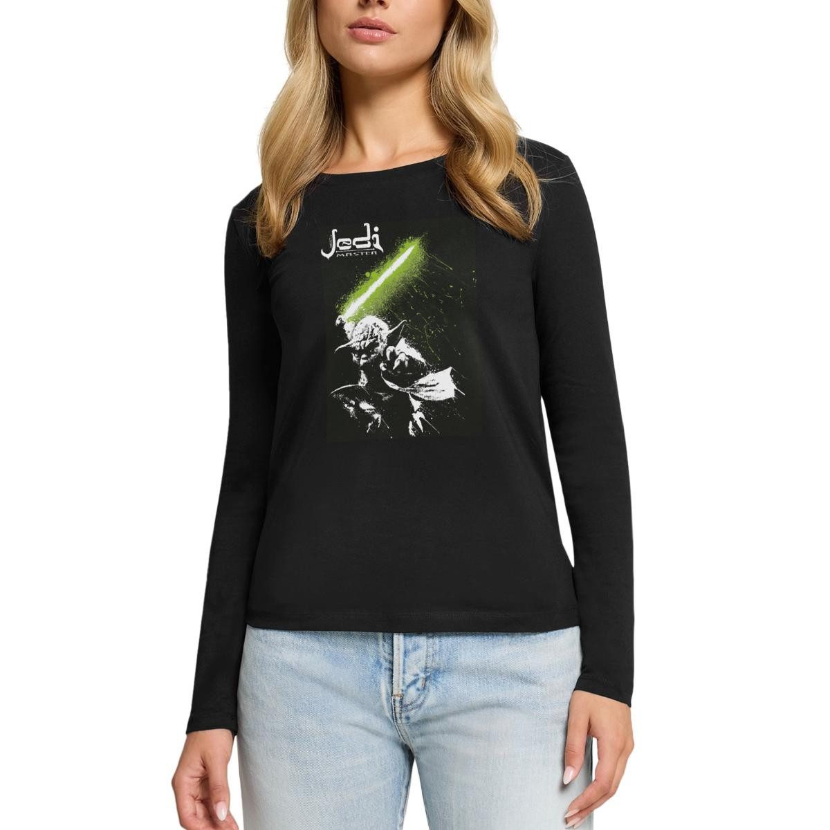 Spreadshirt T-Shirt Star Wars Meister Yoda Zeichnung Premium Langarmshirt Damen (1-tlg)