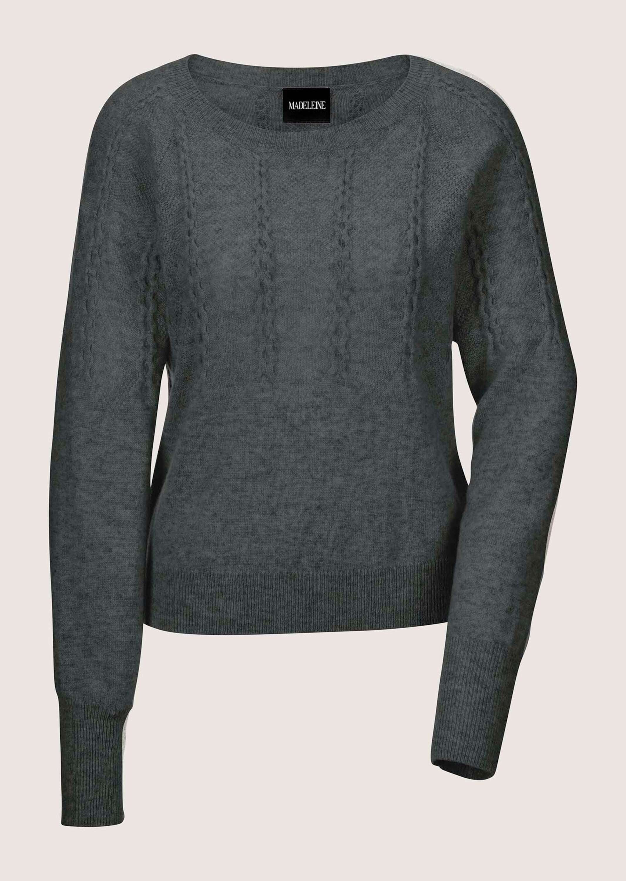 MADELEINE Strickpullover Rundhals-Pullover mit Zopfmuster Melierte Optik, U-Boot-Ausschnitt, ohne Verschluss