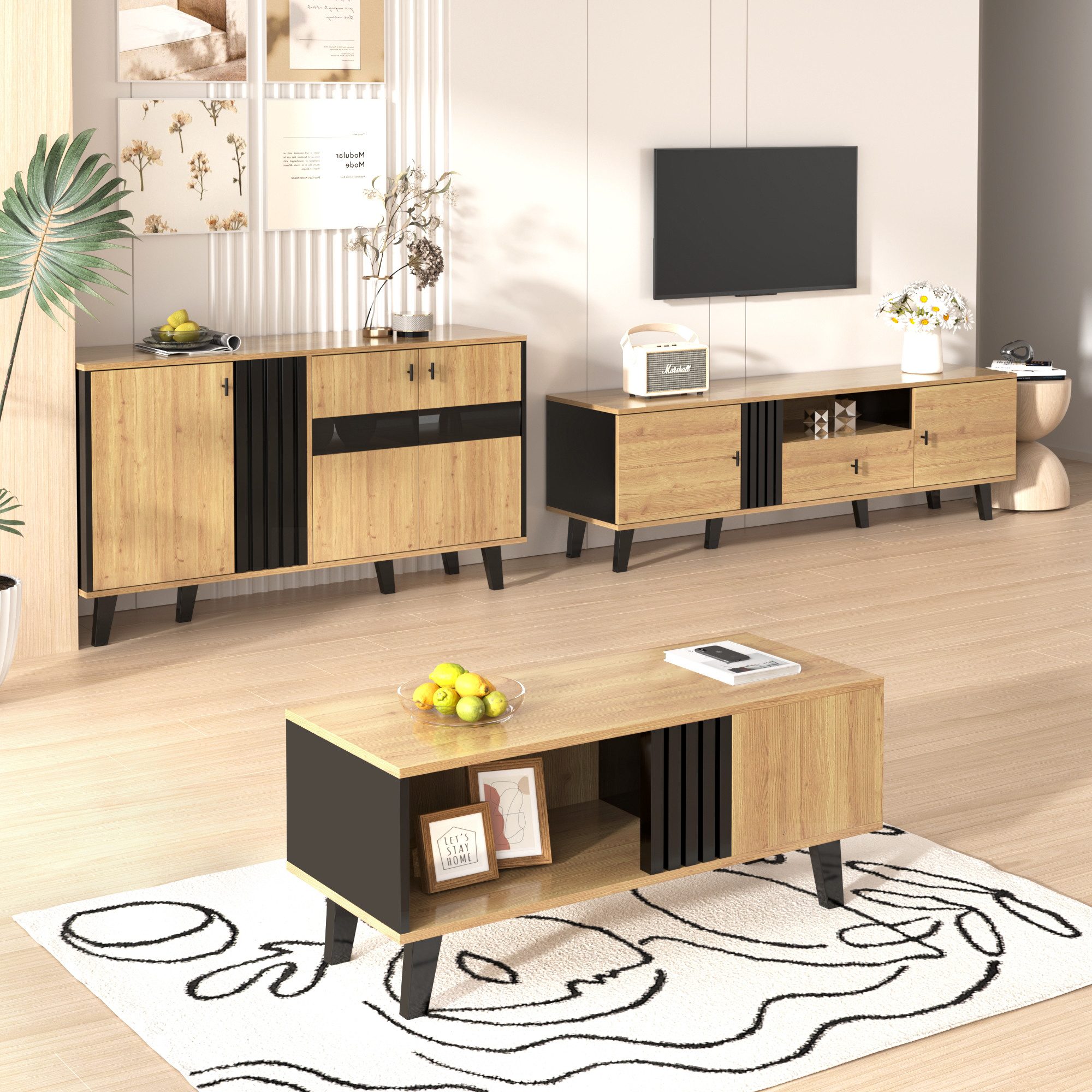 MODFU Wohnzimmer-Set 3-teiliges Möbelset, pflegeleicht und günstig online kaufen