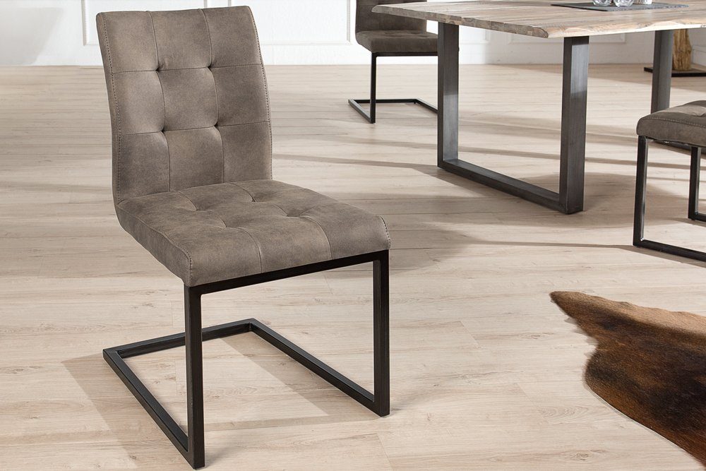 riess-ambiente Freischwinger OXFORD antik / · · Esszimmer Microfaser Metall · schwarz, Industrial taupe Design