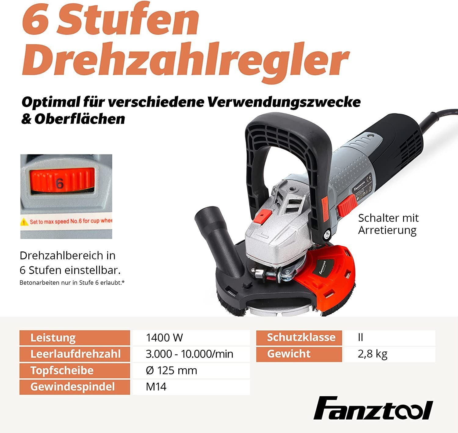 Set, (Set) Fanztool Betonschleifer Multischleifer Winkelschleifer 1400W