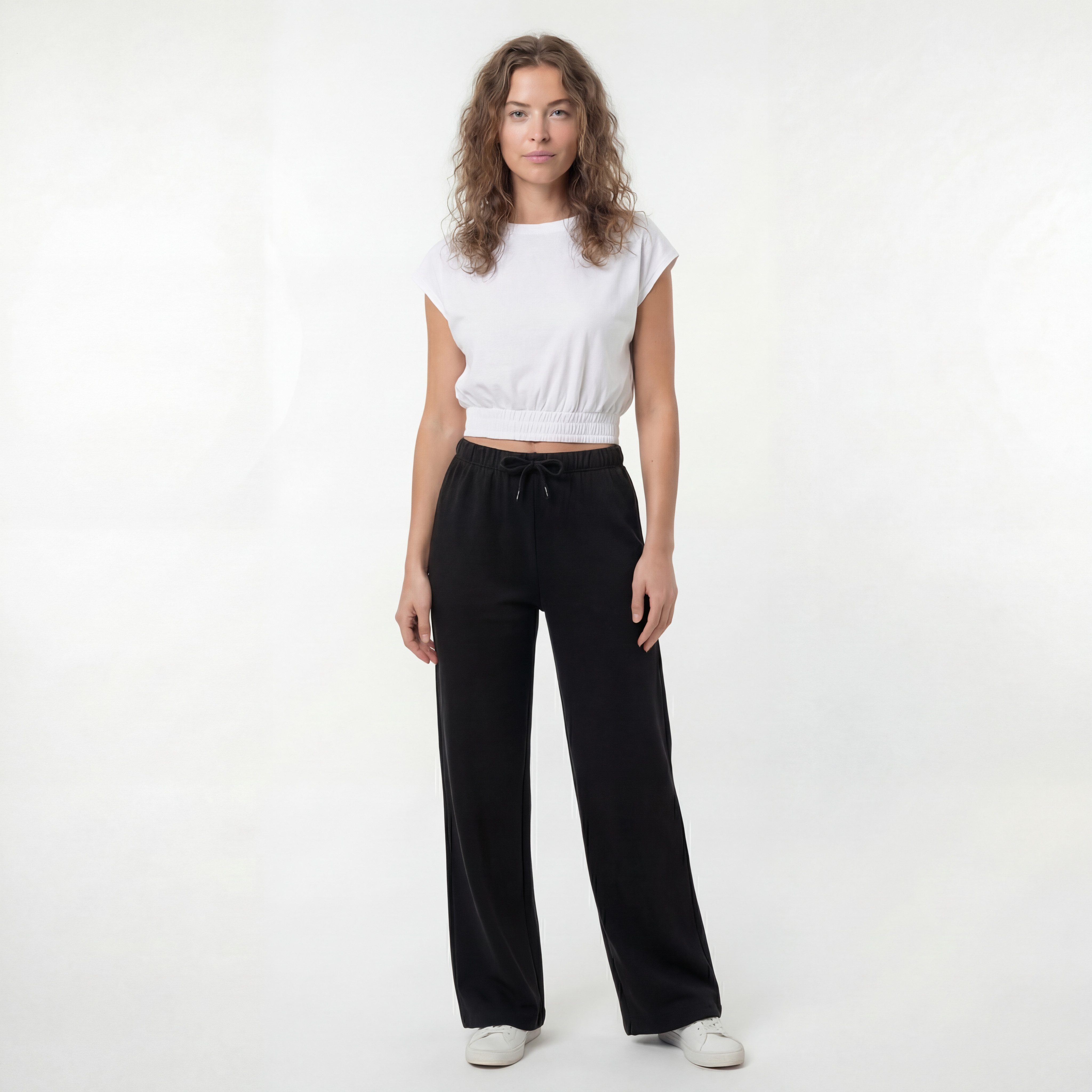 R-CAMP Sweathose Jogginghose Damen Lang Weite Sporthose Weites Bein Baumwolle Bequeme Wide Leg