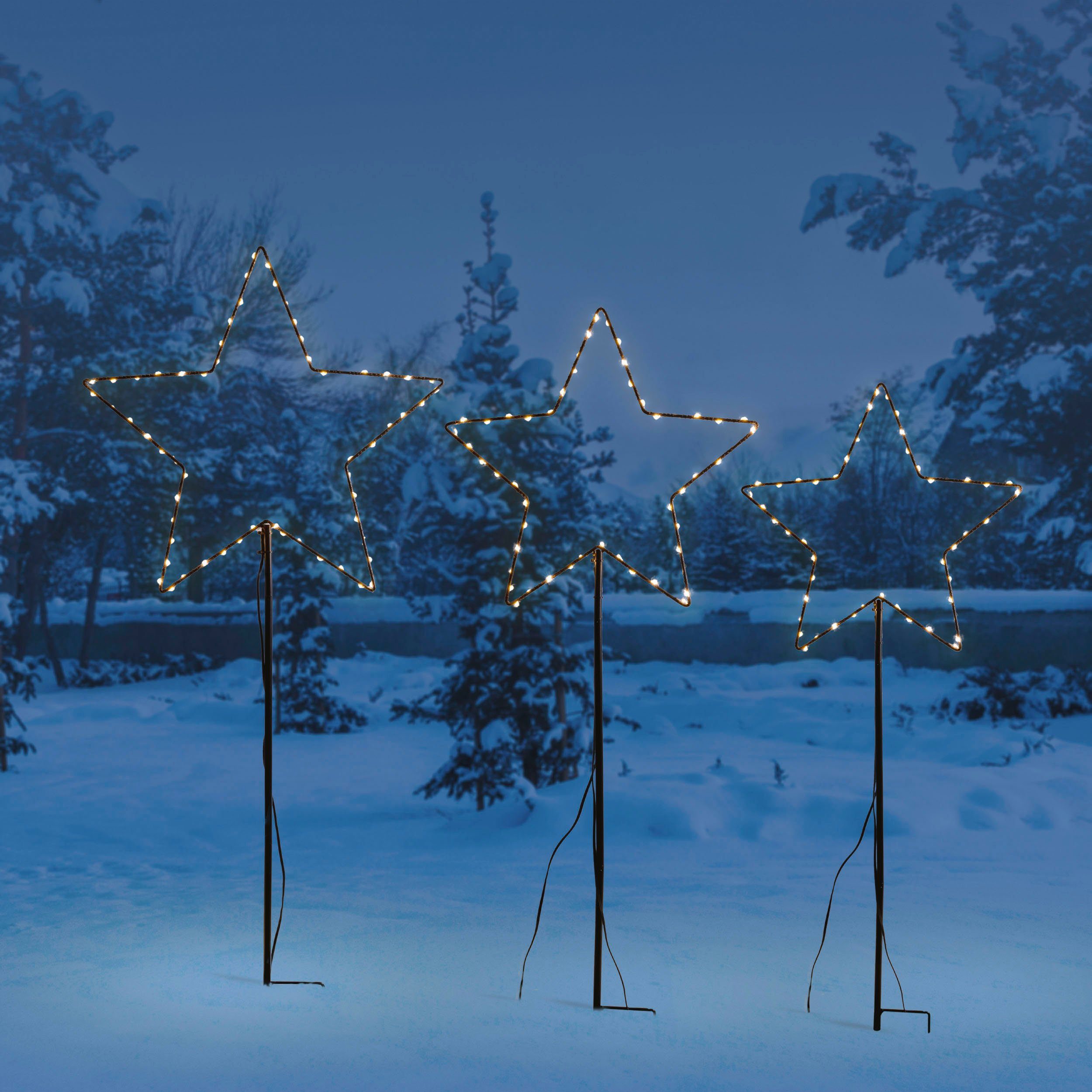 IC Winterworld LED Stern Weihnachtsdeko, Metallstecker Stern, Höhe inkl.  Erdspieß 74/80/83 cm, LED fest integriert, Warmweiß, LED Dekolicht für den  Innen- und geschützen Außenbereich