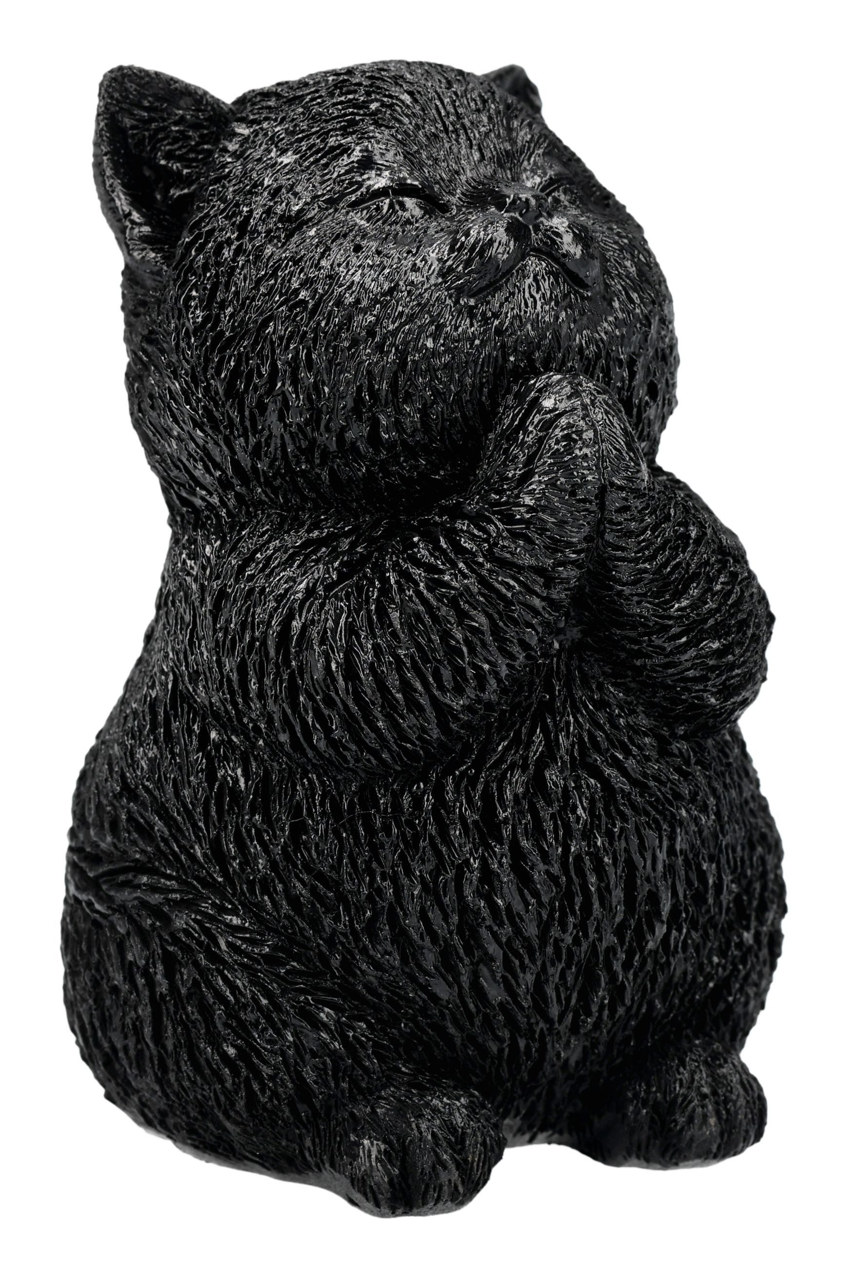 Figuren Shop GmbH Tierfigur Schwarze Katzenfigur – Betende Katze Statue Gothic Dekofigur 8.5 cm