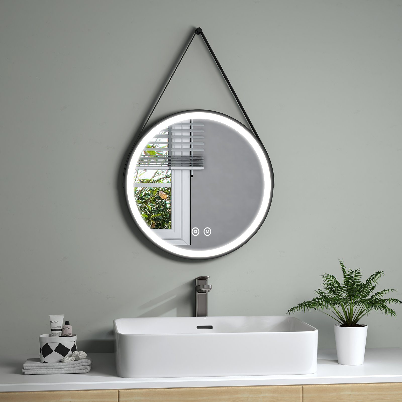 S'AFIELINA Badspiegel Runder Badspiegel mit Beleuchtung LED Badspiegel  Wandspiegel, Touch-Schalter,3000/4000/6500K Lichtfarbe,Energiesparend,IP44