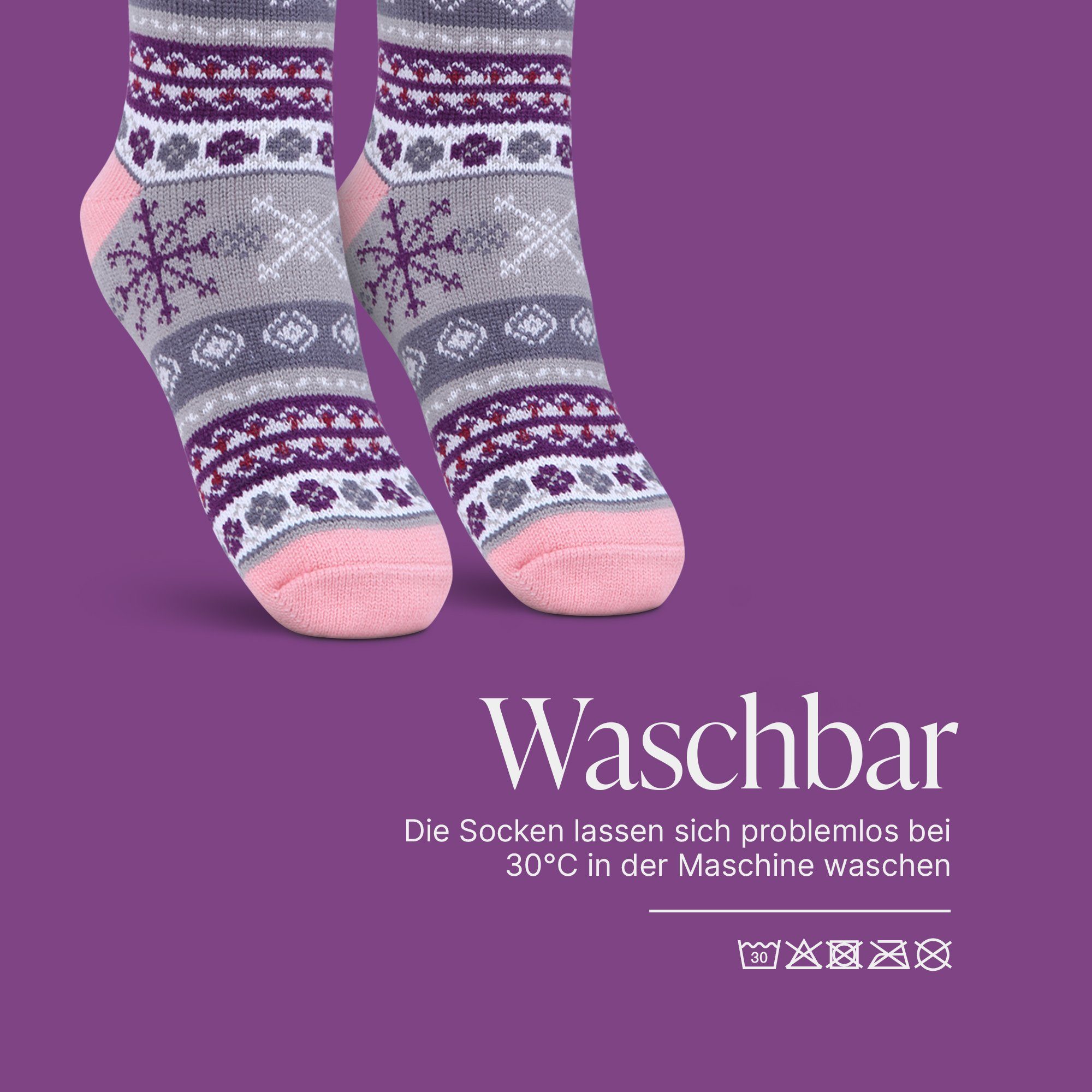 Bestlivings ABS-Socken Hüttensocken 36-42 Teddyfutter, ( Socken ) plüschig Stoppersocken Haussocken mit Schneeflocke (1-Paar) Grau/Rosa Hüttensocken