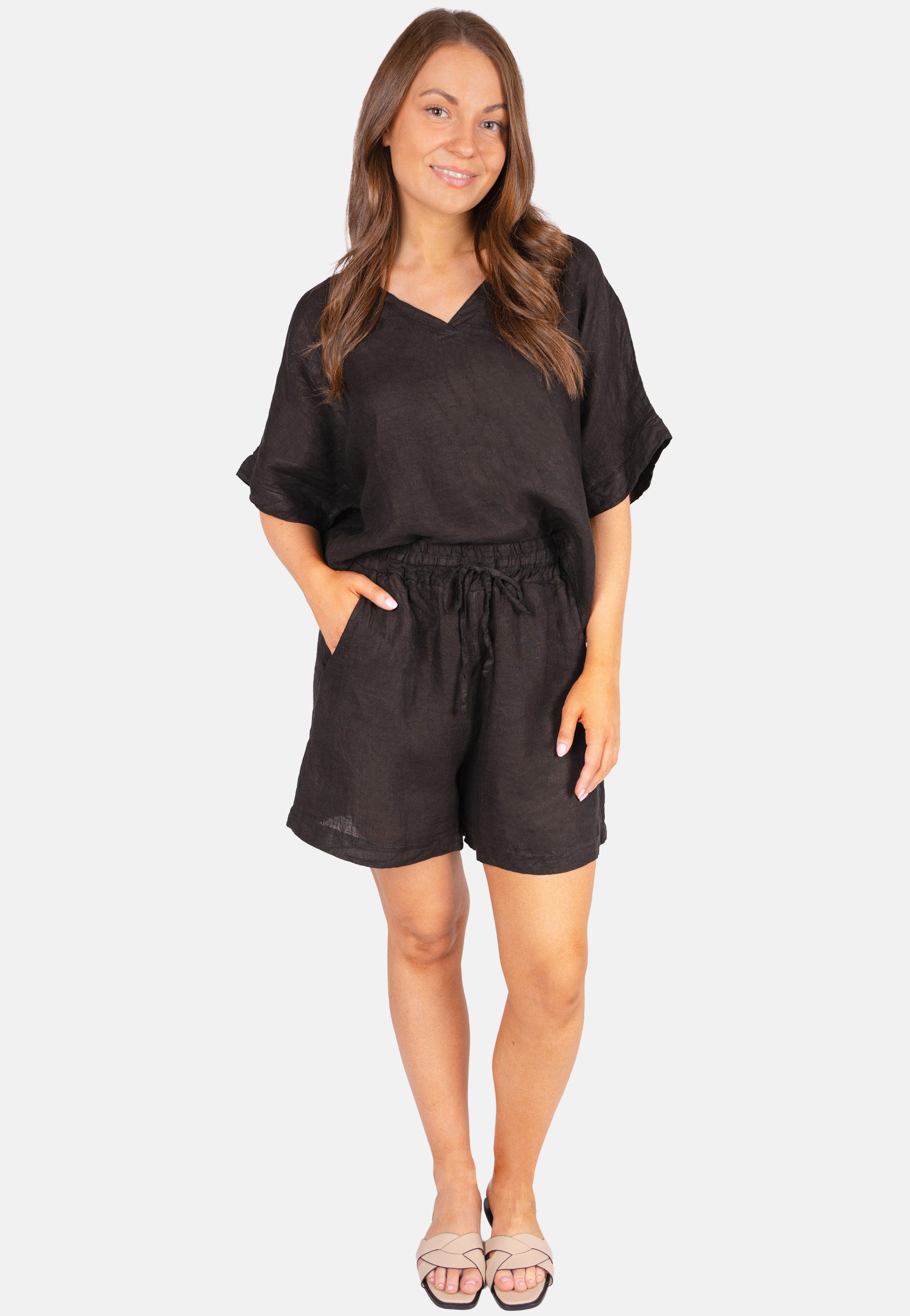 Seasons of April Leinenhose BEATRICE LINO (1-tlg) Leinen Shorts Damen Kurz Sommer Bindeband Kurze Leinenhose Beatrice