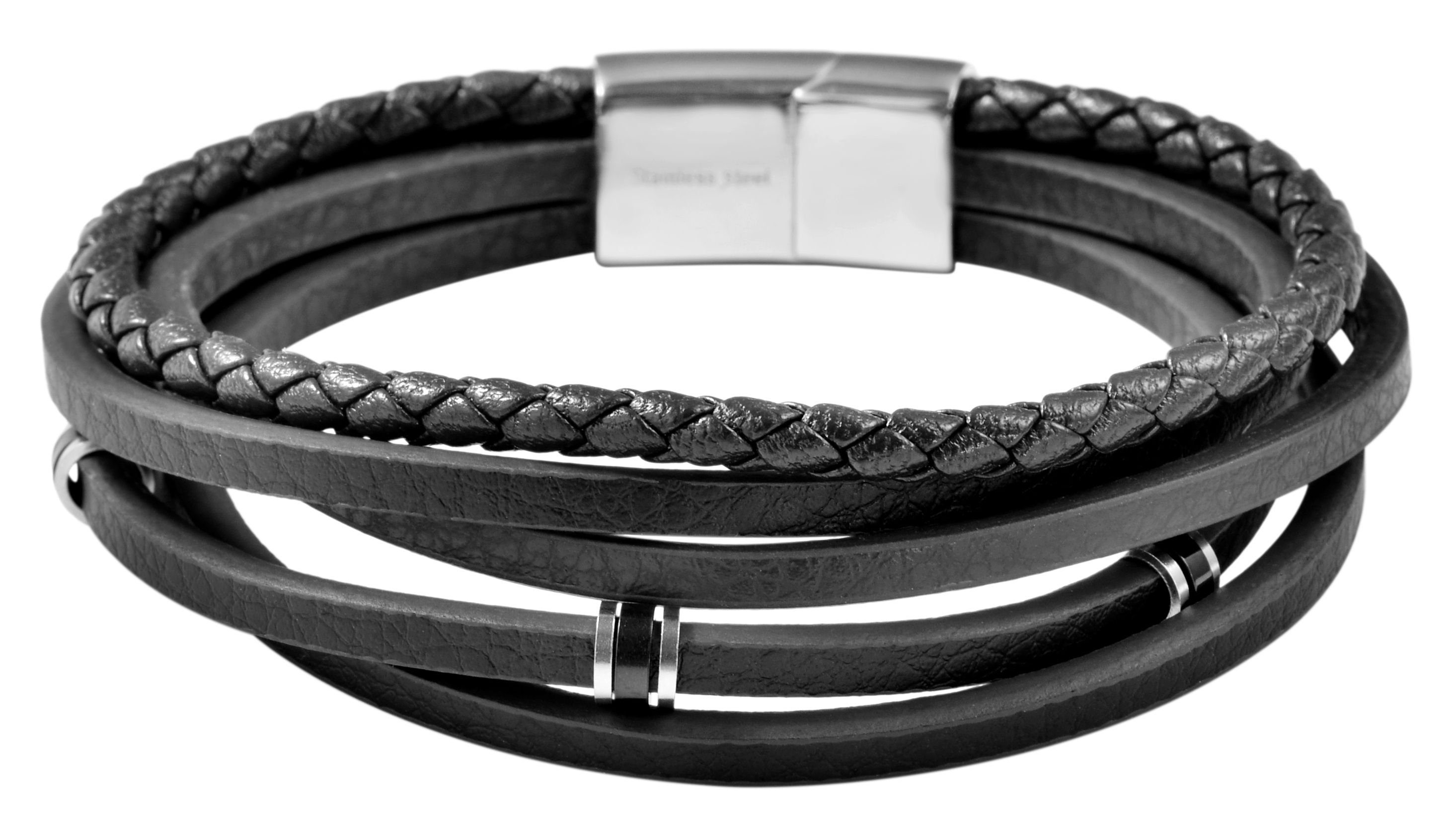 AKZENT Lederarmband Loucas Unisexarmband aus Lederimitation mit Edelstahlelementen Schwarz (einzeln) Schwarz1