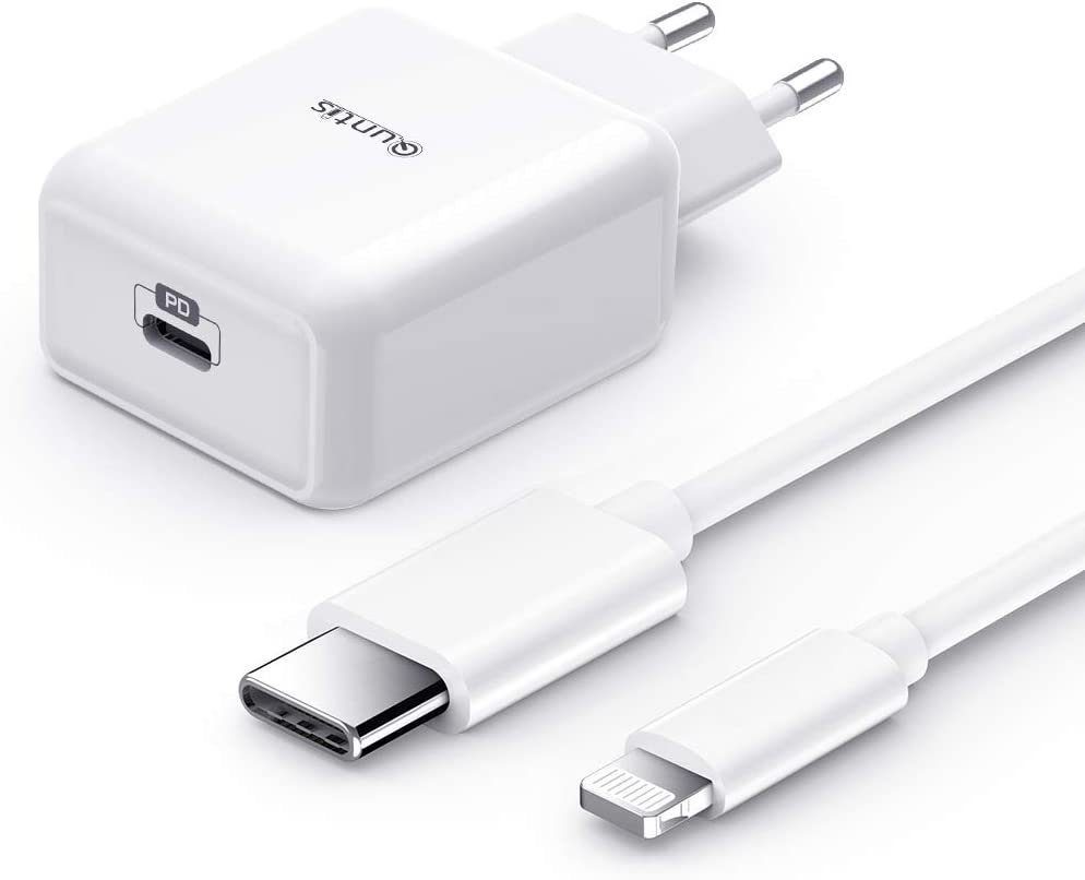 Quntis 20W iPhone Schnellladegerät mit 2m C auf Lightningkabel Ladekabel USB-Ladegerät (Schnellladegerät + Kabel Set)
