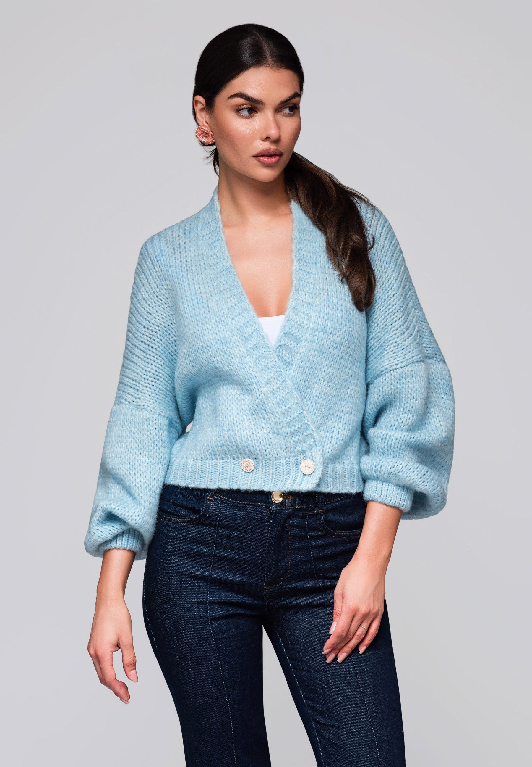 OMBRE Strickpullover Weicher Damen-Cardigan mit Strukturärmeln