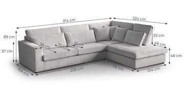 Beautysofa Ecksofa PARMA, im modernes Design, klassische Polsterecke inklusive Wellenfedern, große l-förmig Ecke, Wohnzimmersofa aus Velours