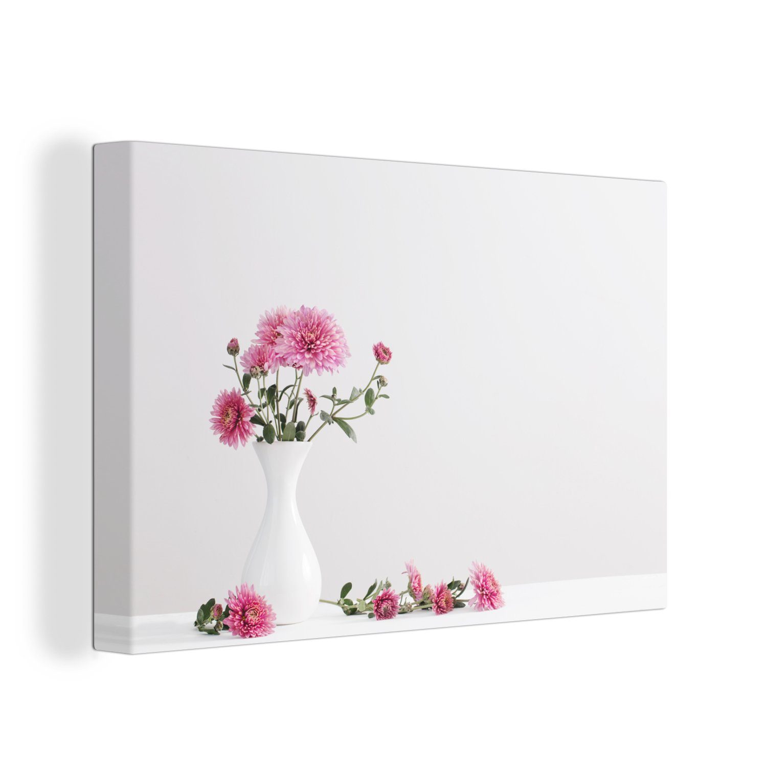 OneMillionCanvasses® Leinwandbild Chrysanthemen - Rosa - Stilleben, (1 St), Wandbild Leinwandbilder, Aufhängefertig, Wanddeko, 30x20 cm