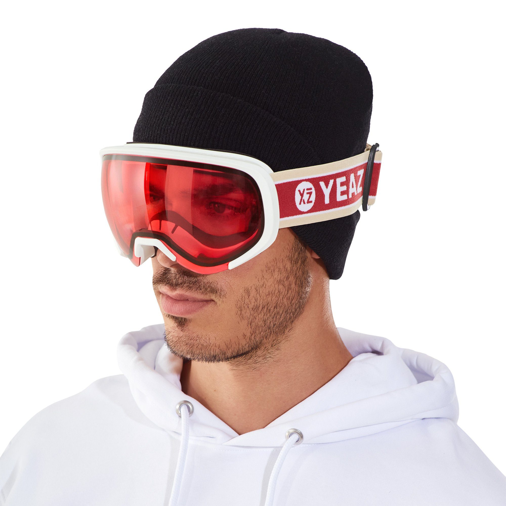 YEAZ Skibrille BLACK RUN ski- und snowboard-brille rot/matt weiß, Premium-Ski- und Snowboardbrille für Erwachsene und Jugendliche | Brillen
