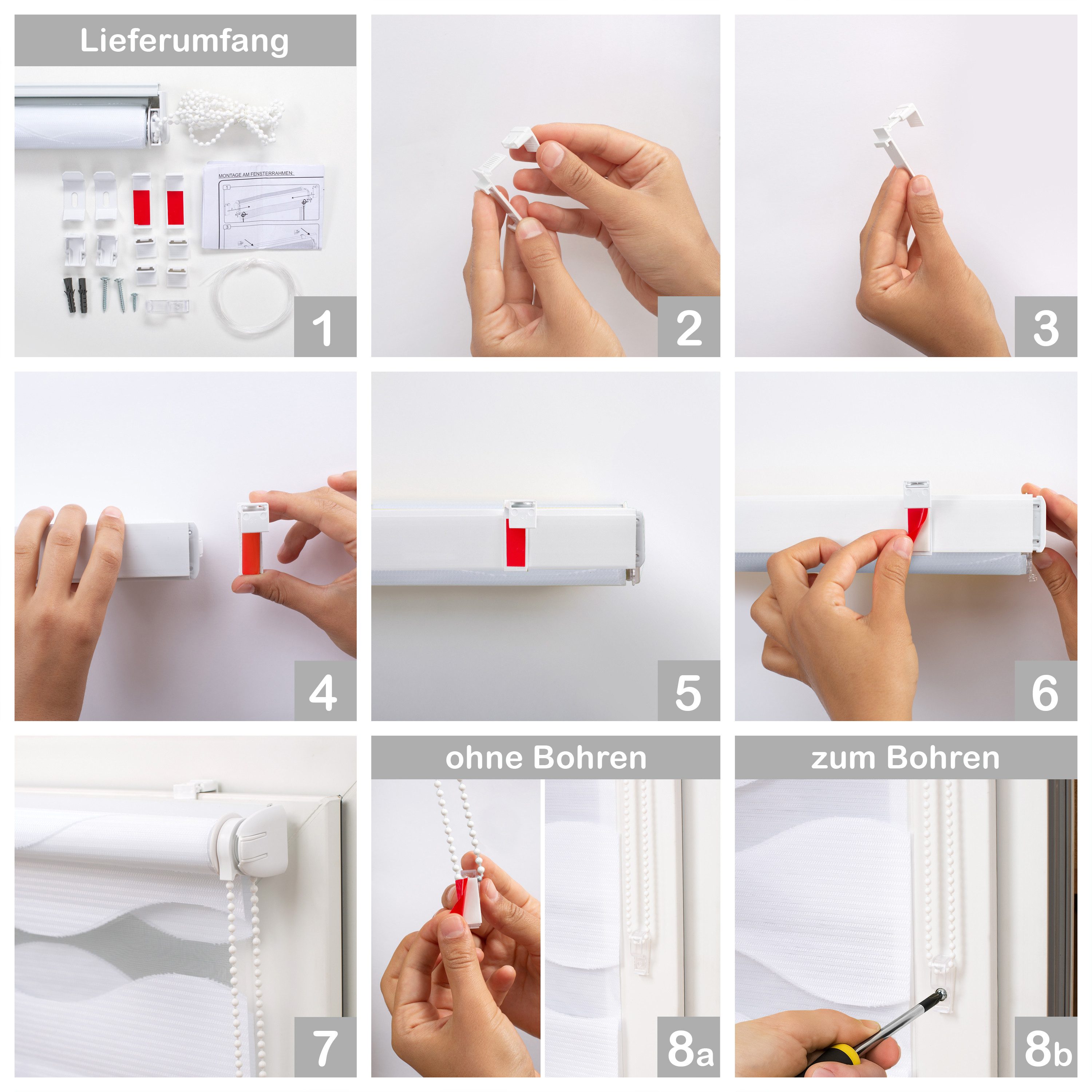 Doppelrollo Klemmfix "Wave" Duo-Rollo ohne Bohren, DomDeco, Klemm- oder Schraubmontage, Klemmbar, Kettenzug, ohne Bohren, Sicht- und Blendschutz – Bild 3 von 5