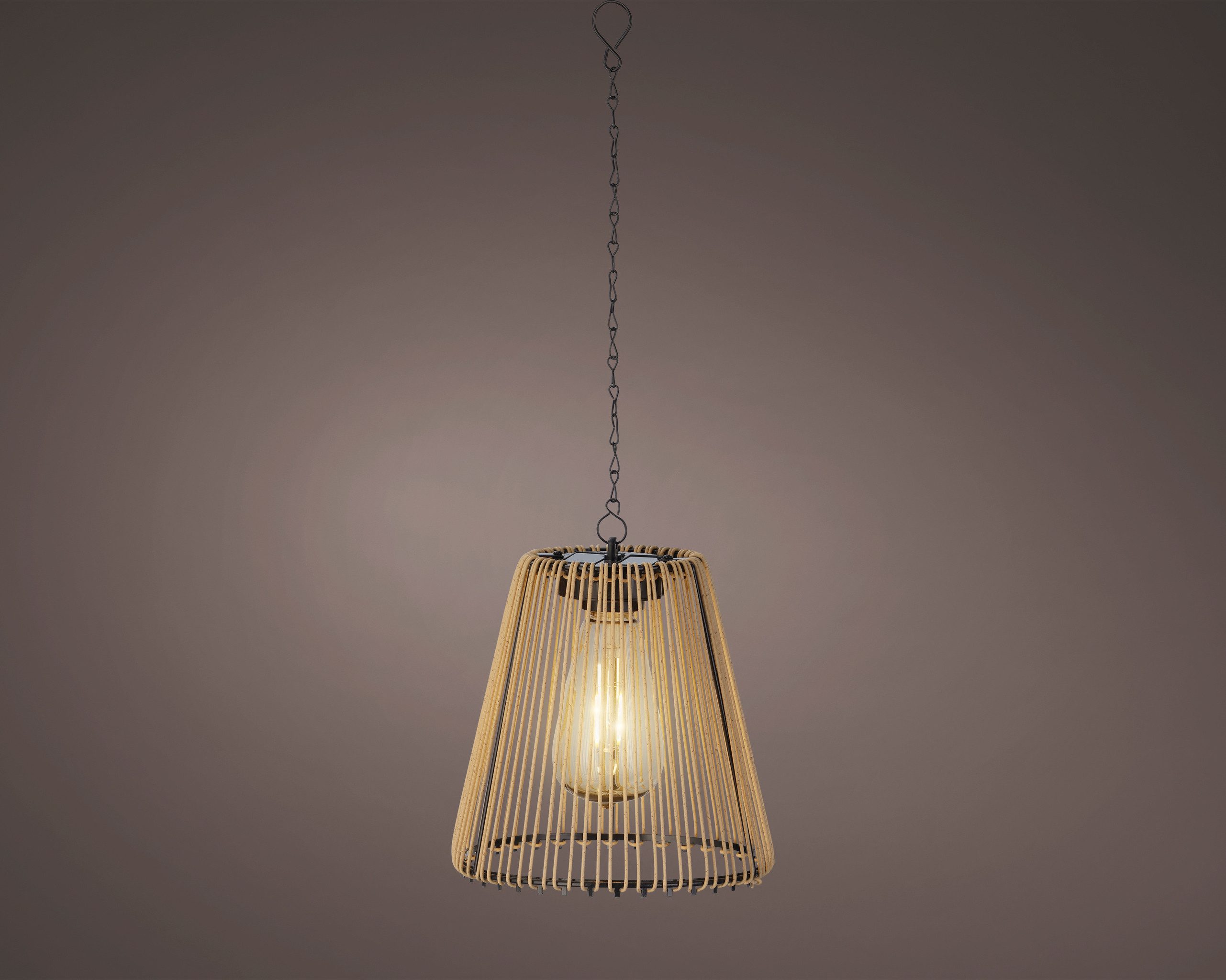 Lumineo LED Solarleuchte, Dauerlicht, warmweiß, Solar LED Pendellampe Outdoor 17,5cm Rattan-Optik Beige / Warmweiß