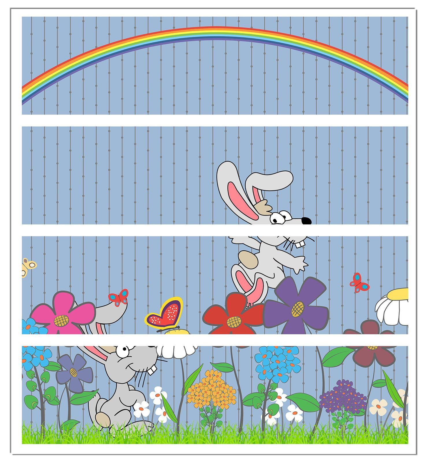 Wallario Möbelfolie Süße Hasen unter einem Regenbogen
