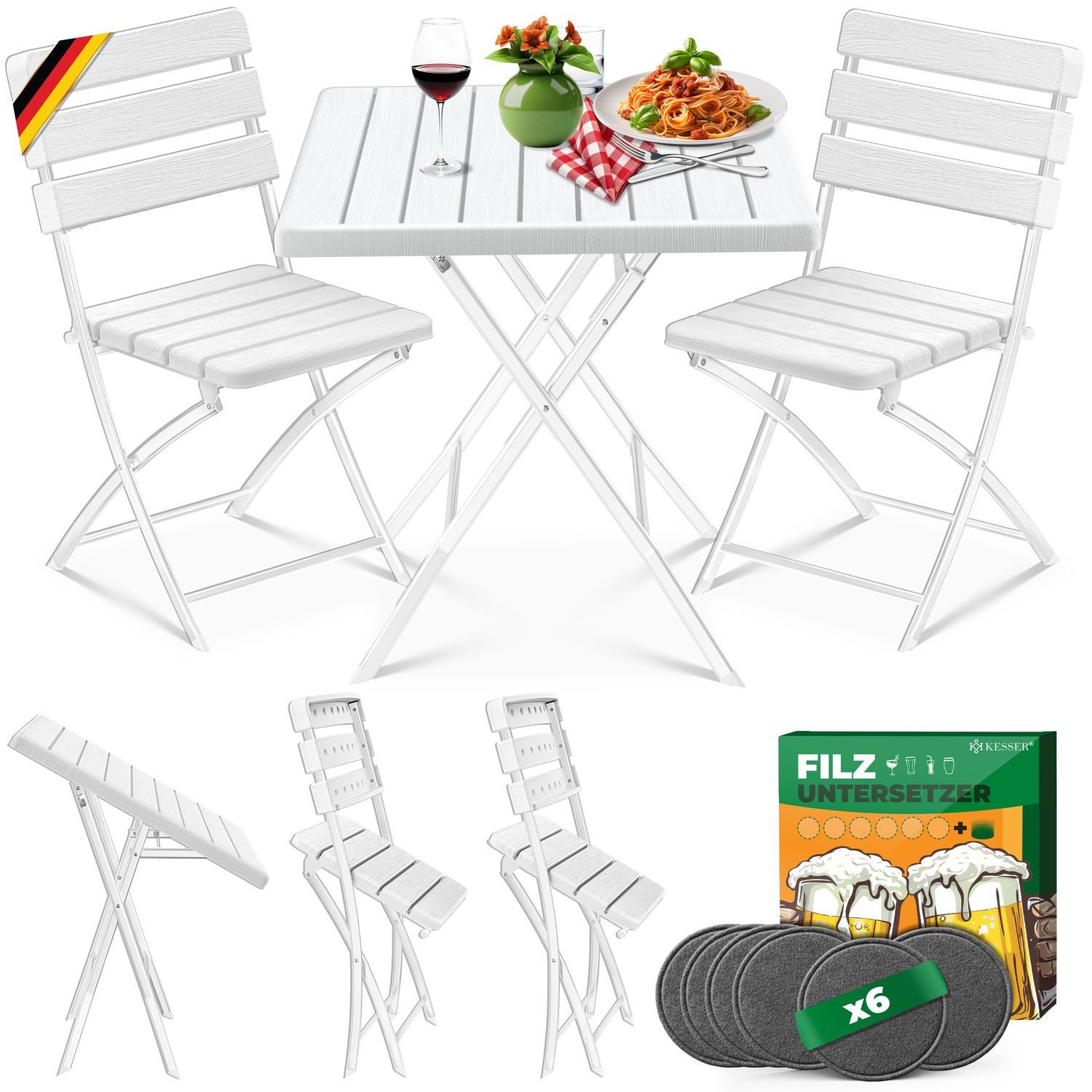 KESSER Bistrotisch 3-teiliges Bistroset (3-St., 1x Balkontisch mit 2 Stühle günstig online kaufen