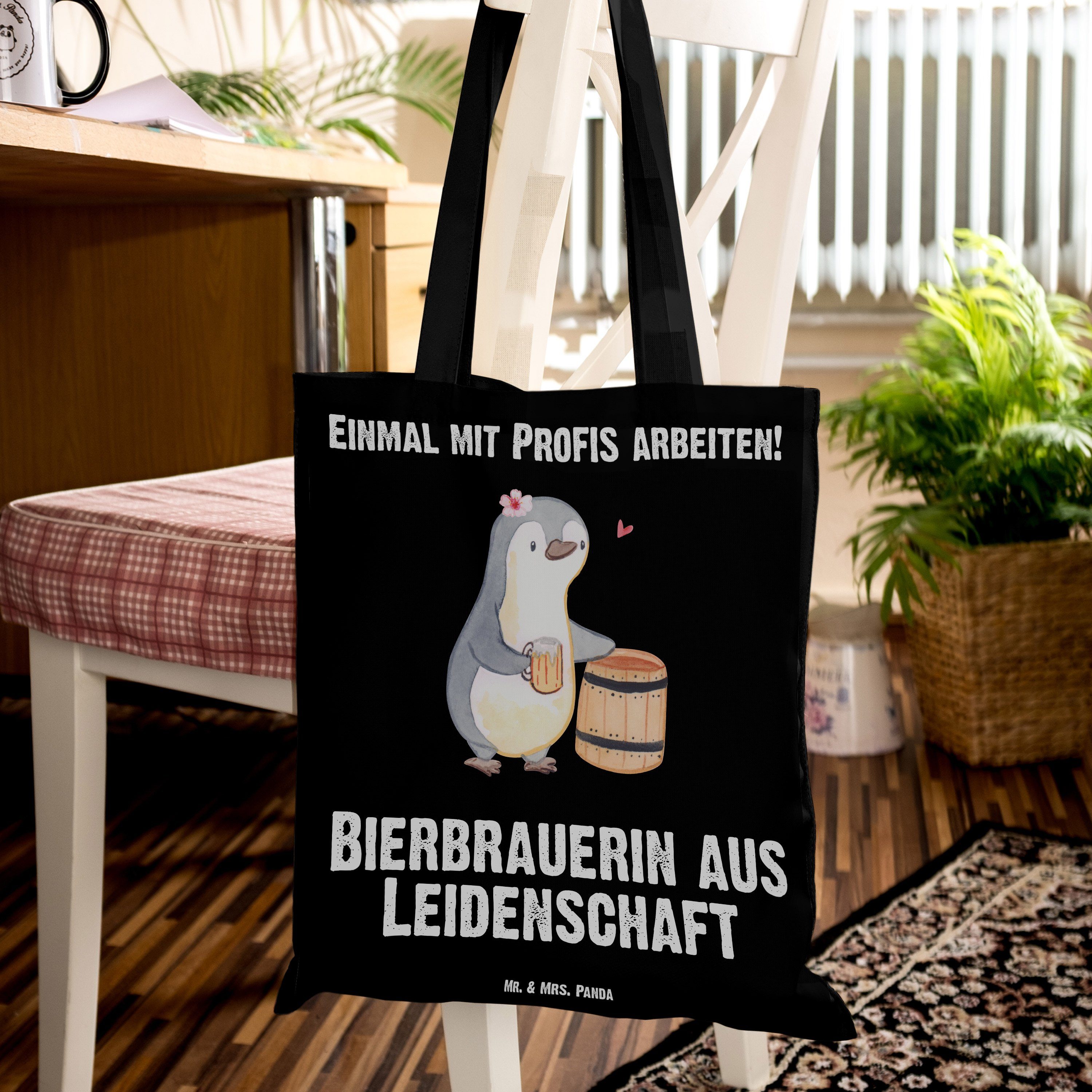 Tragetasche Mrs. Mr. Geschenk, A aus & Schwarz Leidenschaft - Bierbrauerin - Panda Einkaufstasche, (1-tlg)