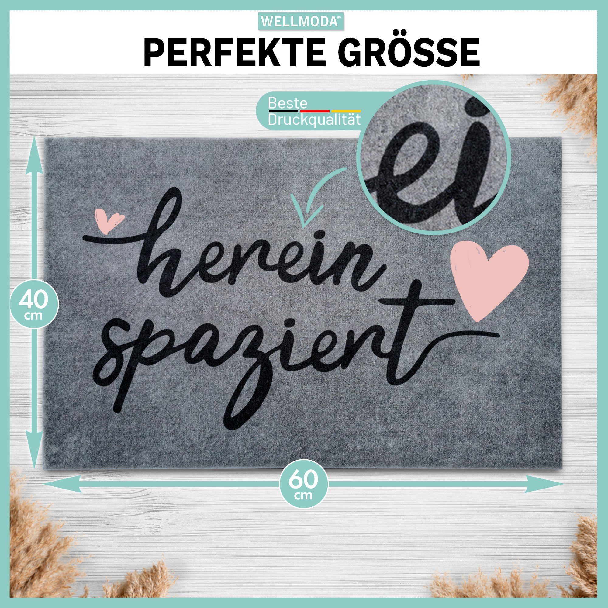 WELLMODA Fußmatte Hereinspaziert I Beliebt, rutschfest, waschbar & pflegeleicht, Rechteckig, Höhe: 6 mm, I Für deinen Hauseingang