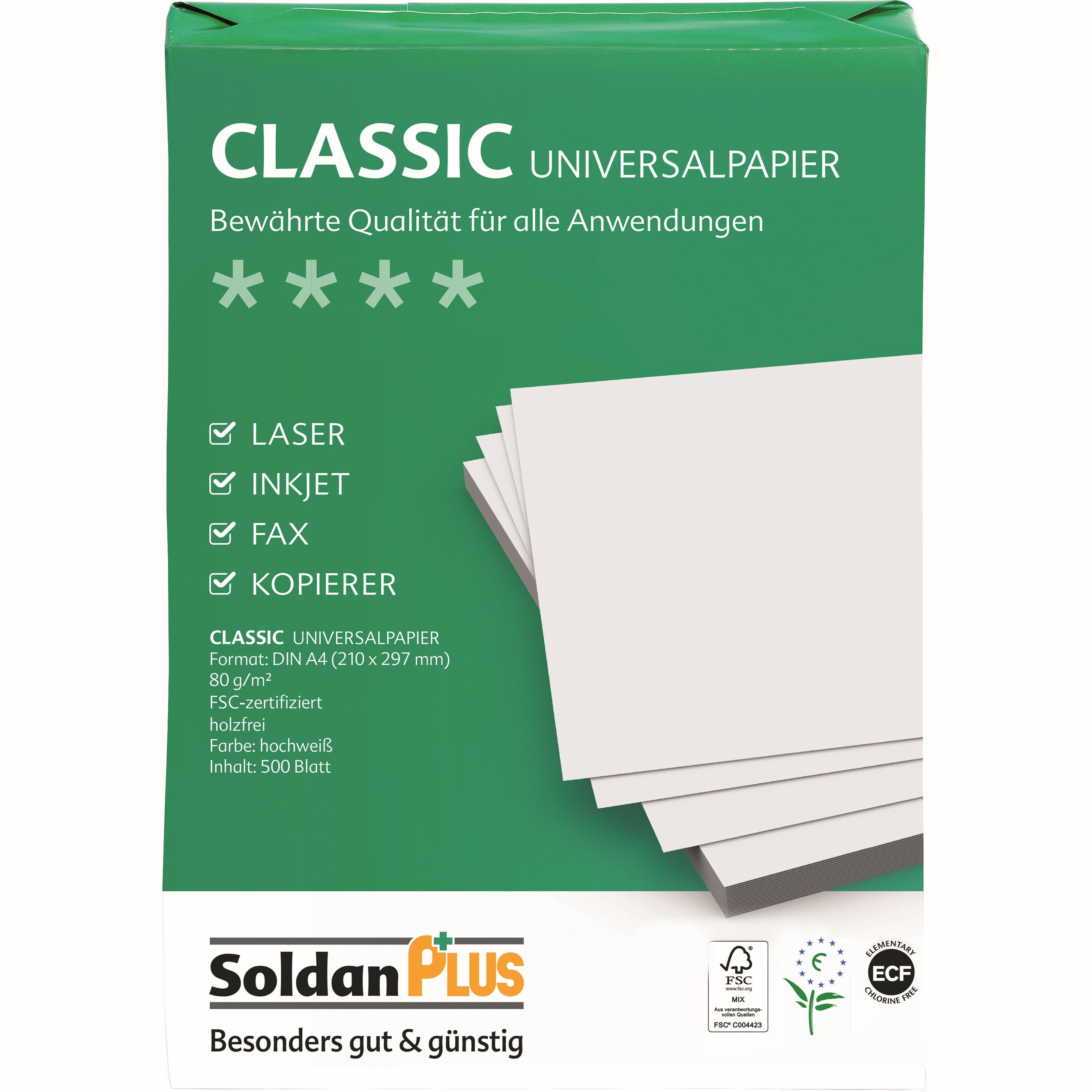 INAPA Kopierpapier SoldanPlus Kopierpapier CLASSIC, DIN A4, 80 g/m², Pack: 500 Blatt
