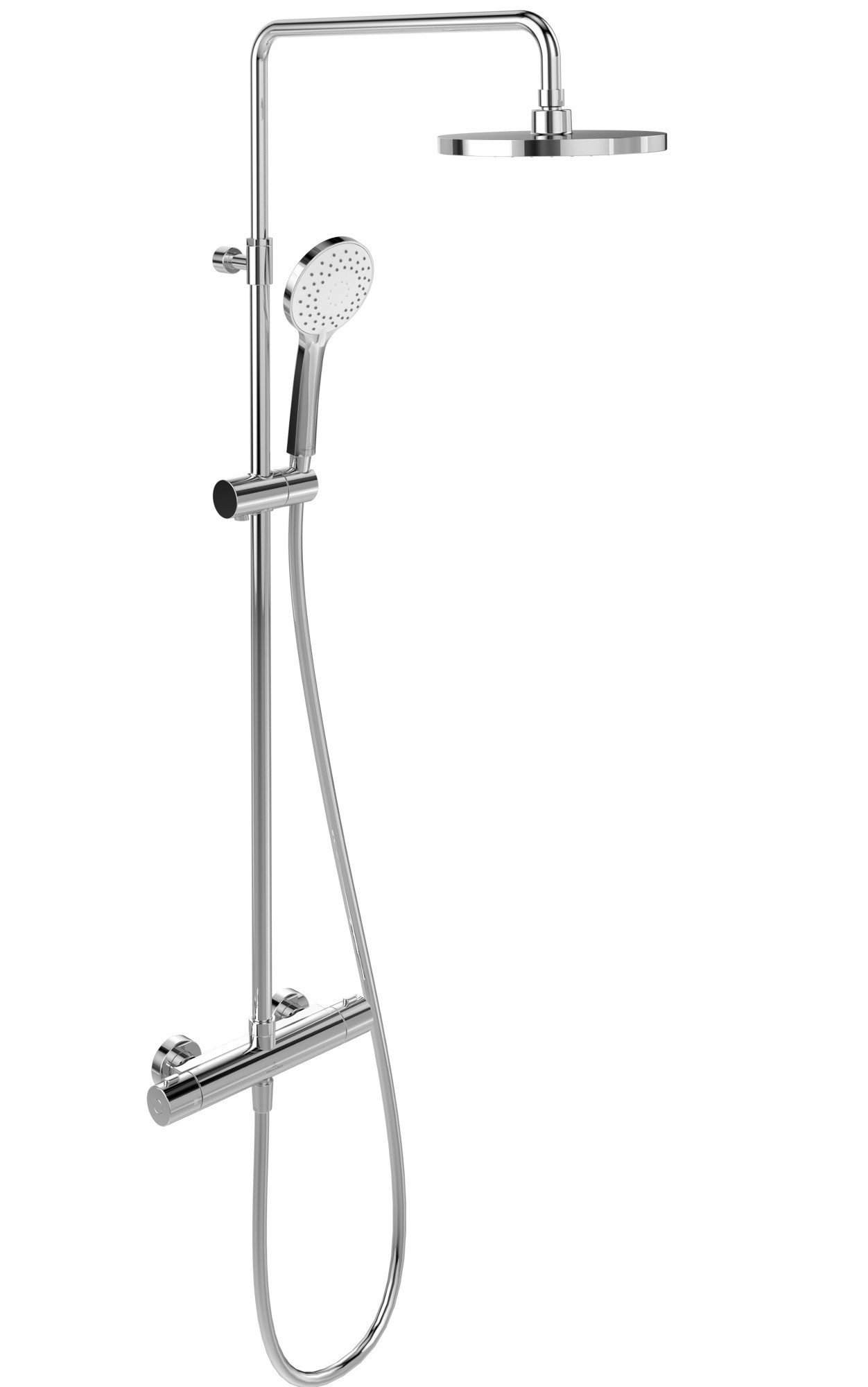 Villeroy & Boch Duscharmatur Universal Showers Regendusche mit Handbrause (Duschstange mit Gleitschieber, Thermostat und Handbrause) mit drei Strahlarten, Schlauch 1600mm, höhenverstellbar, Chrom