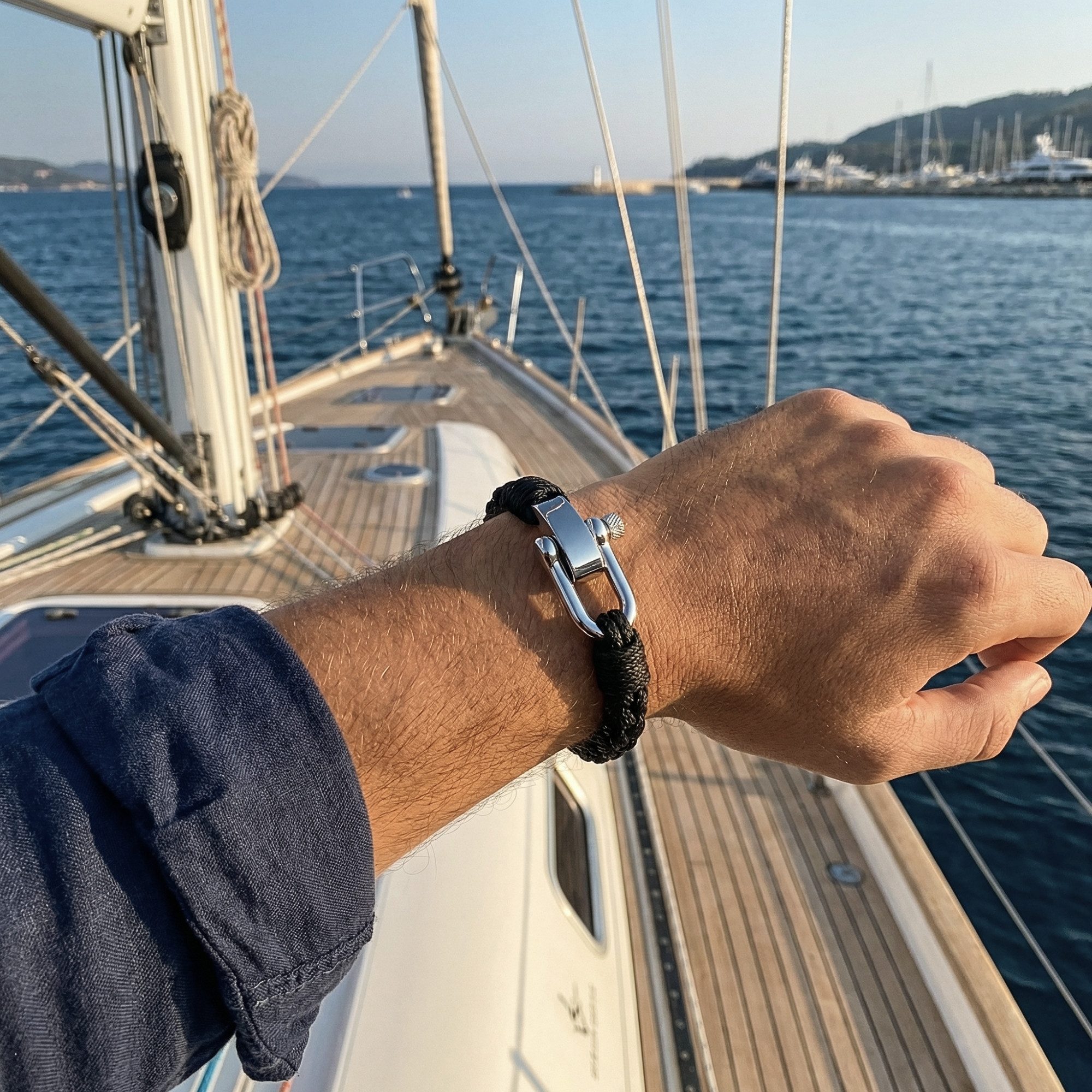 UNIQAL.de Armband aus Segeltau „Küstenlinie Kollektion“ (Maritimes Armband mit Edelstahl Schäkel, Nautischer Stil inspiriert von Meer & Küste, Unisex), Handgefertigt in Deutschland