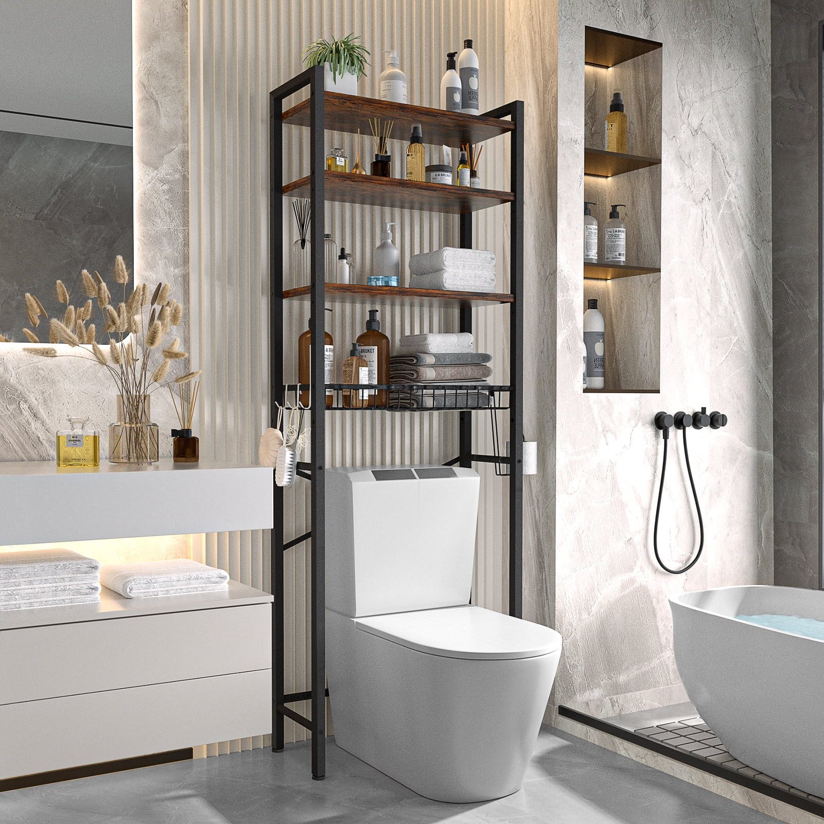 Biemlerfn Badregal Toilettenregal mit Toilettenpapierhalter, höhenverstellb günstig online kaufen
