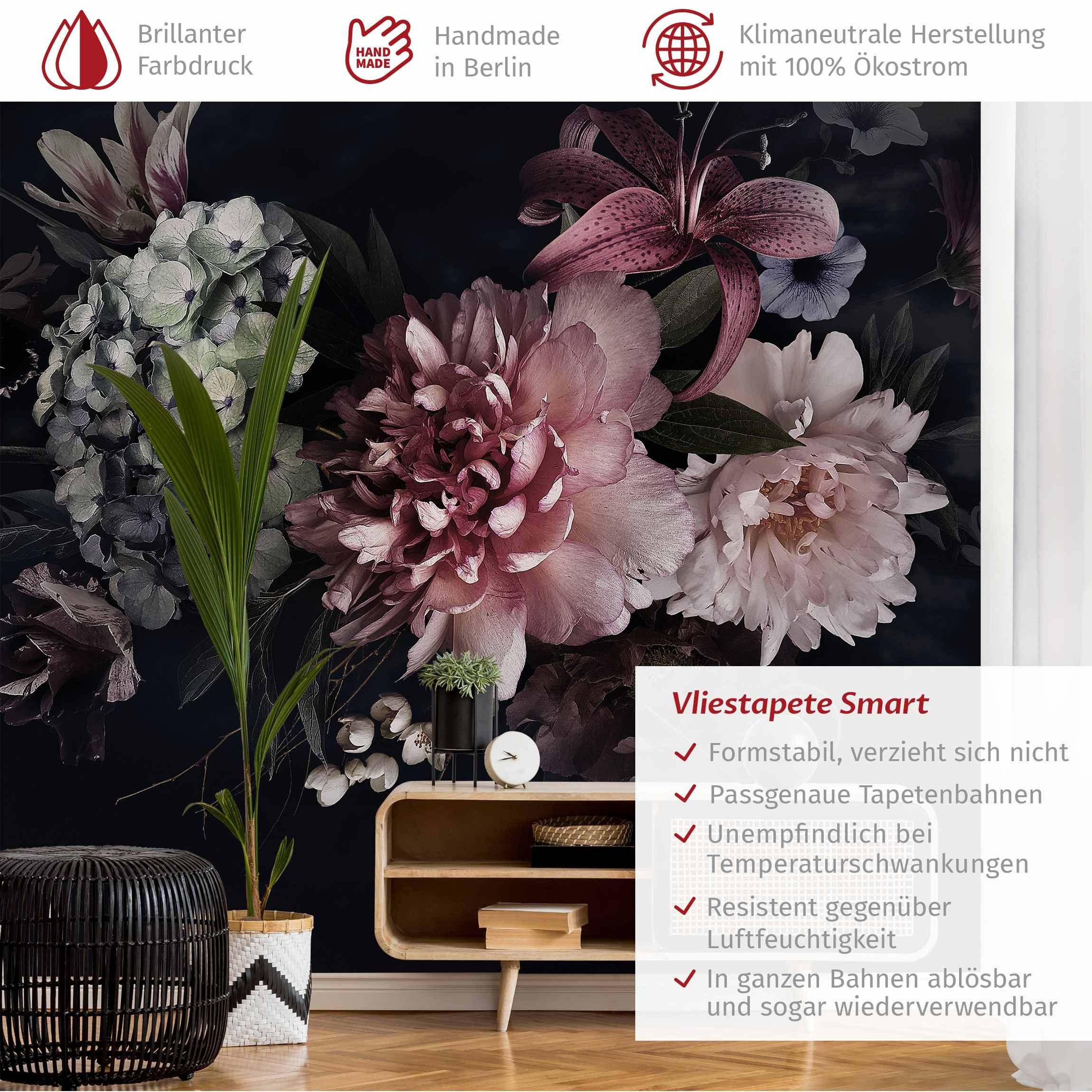 Bilderdepot24 Vliestapete Vintage Blumen Nebel Schwarz günstig online kaufen