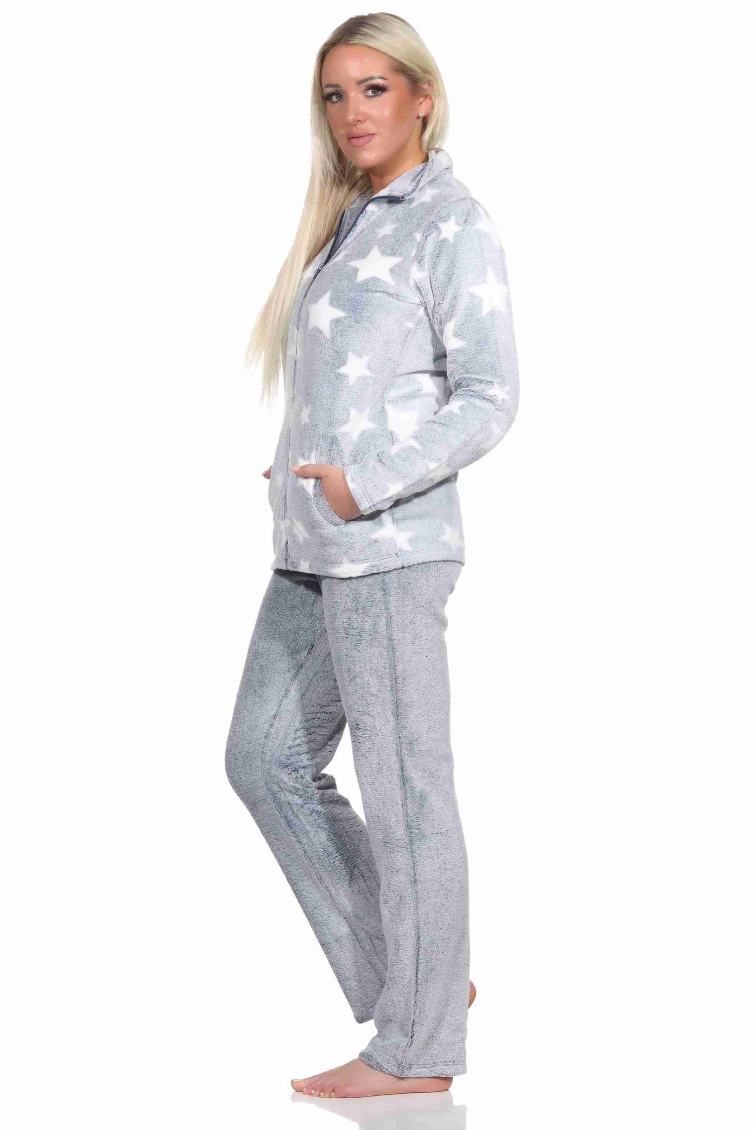 Normann Relaxanzug Damen Hausanzug in Sterneoptik aus kuschelig warmen Coralfleece