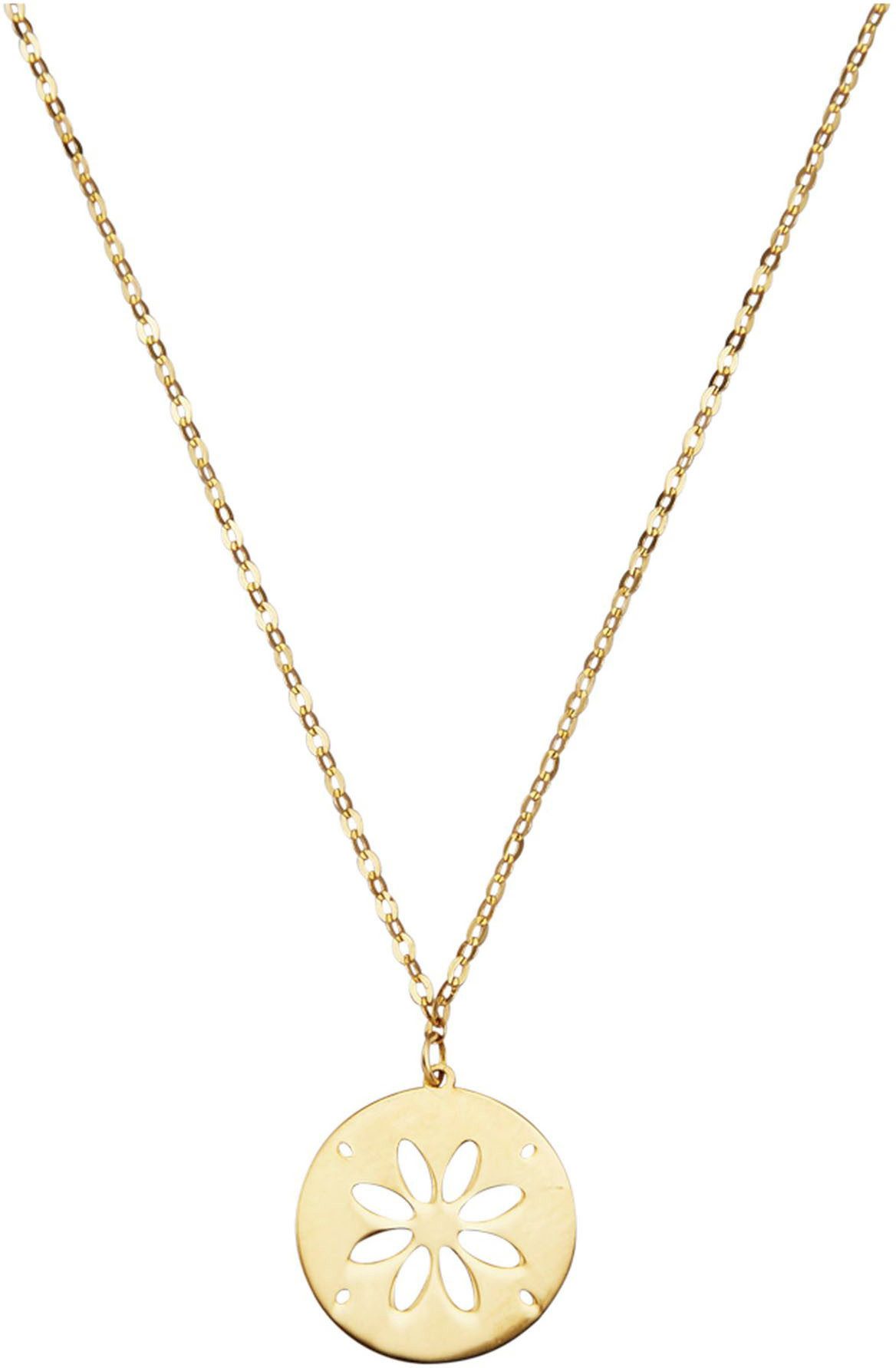 Kette mit Anhänger Schmuck Geschenk Gold 375 Halsschmuck Halskette Kreis mit Blume