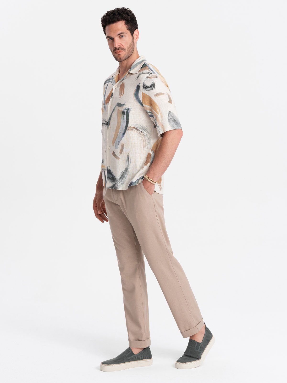 Chinohose Chino-Hose aus Leinenmischung für Herren