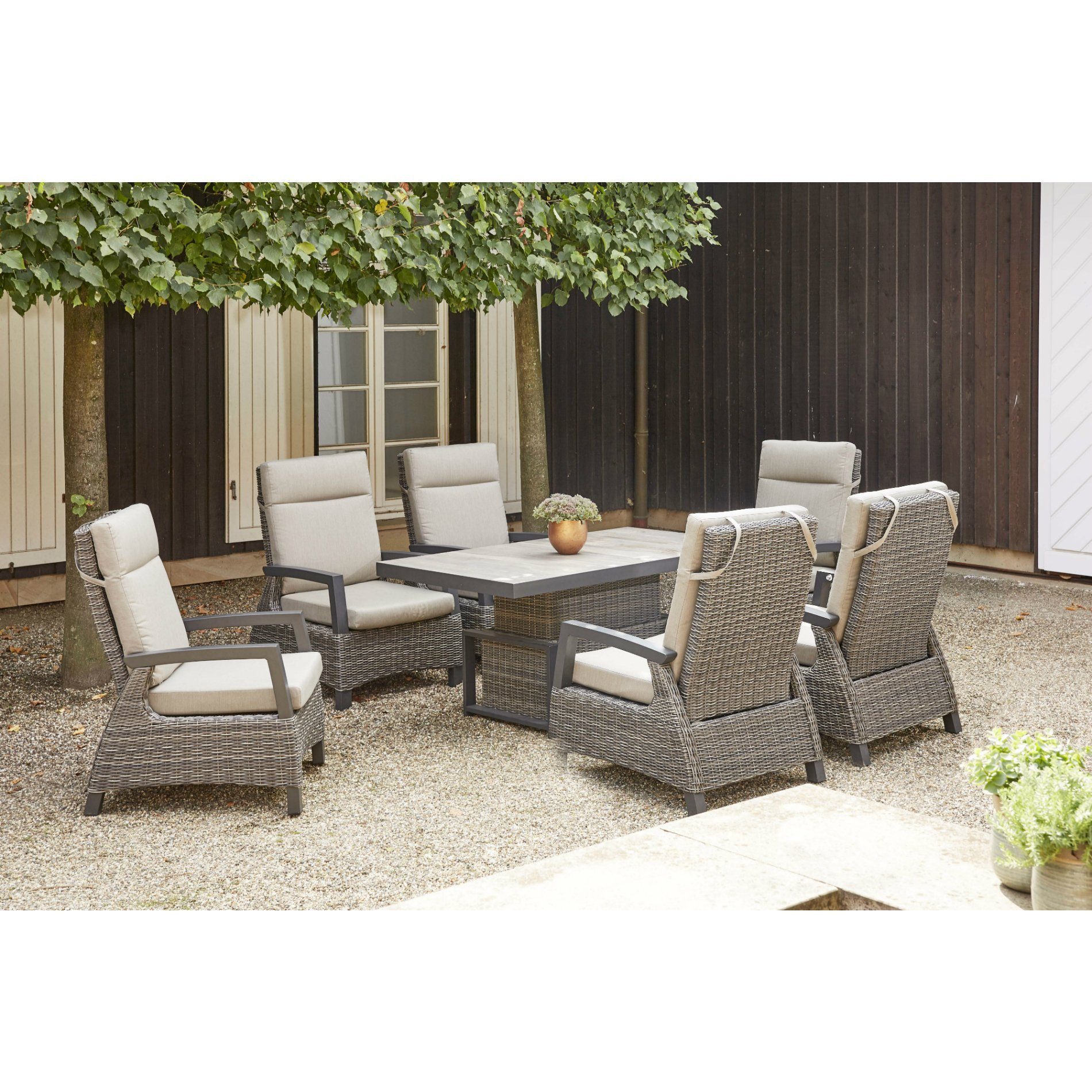 Siena Garden Gartenlounge-Set Corido, (Loungeset für 6 Personen, 7-tlg., 6 Sessel, 1 Lift-Tisch), Alu/Polyrattan/Keramik, inkl. Polster, vielfältig verstellbar