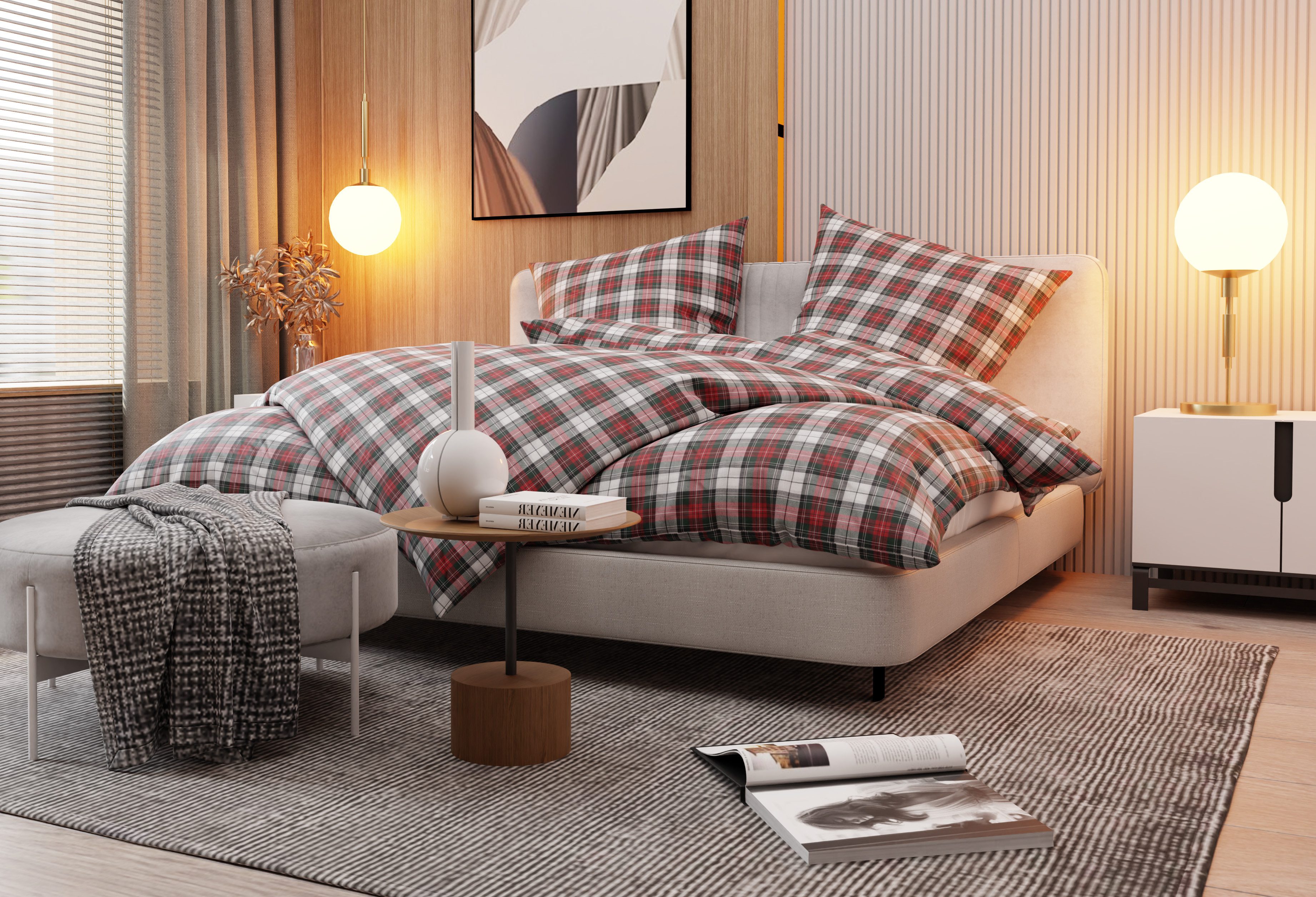 BETTWAESCHE-MIT-STIL Bettwäsche Flanell Bettwäsche Schotten Tartan günstig online kaufen