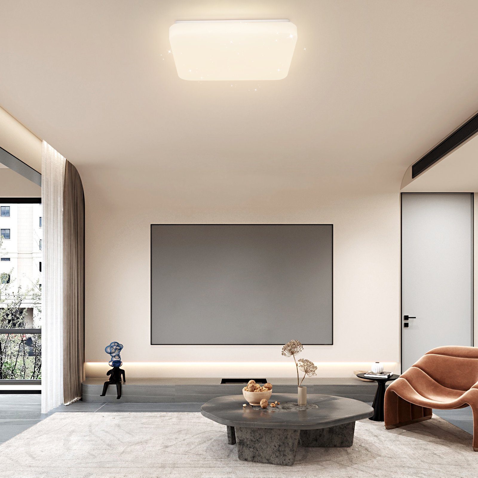ZMH LED Deckenleuchte 37W Sternenhimmel Schlafzimmerlampe mit Fernbedienung, LED fest integriert, 3000-6000k