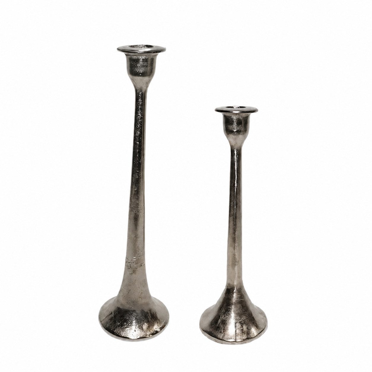 finehomegarden Kerzenständer Nickel H28 cm & H35 cm – Eleganter Kerzenleuchter mit Trumpet Base (Stück, 1 St), Metall Kerzenhalter für Stabkerzen 2Größen wählbar
